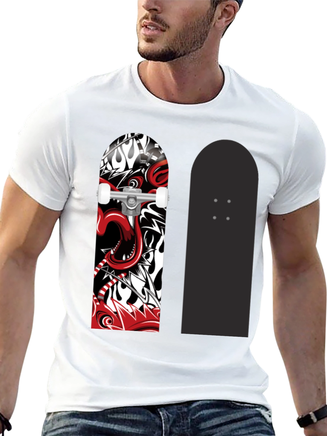 Black Skateboard Graphic Print Black T-Shirt view 13