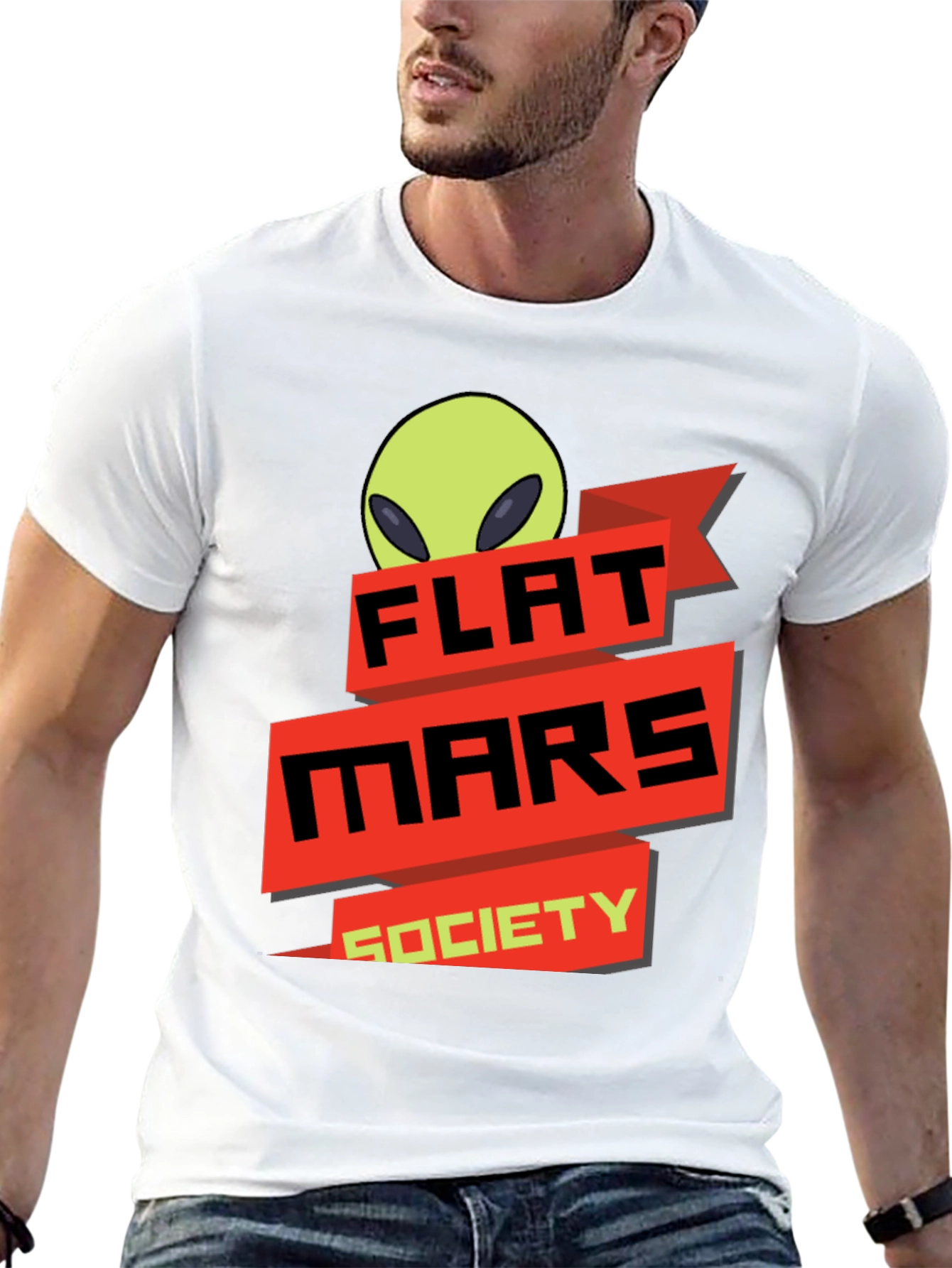 Black Flat Mars Society T-Shirt - Alien Graphic Tee view 13