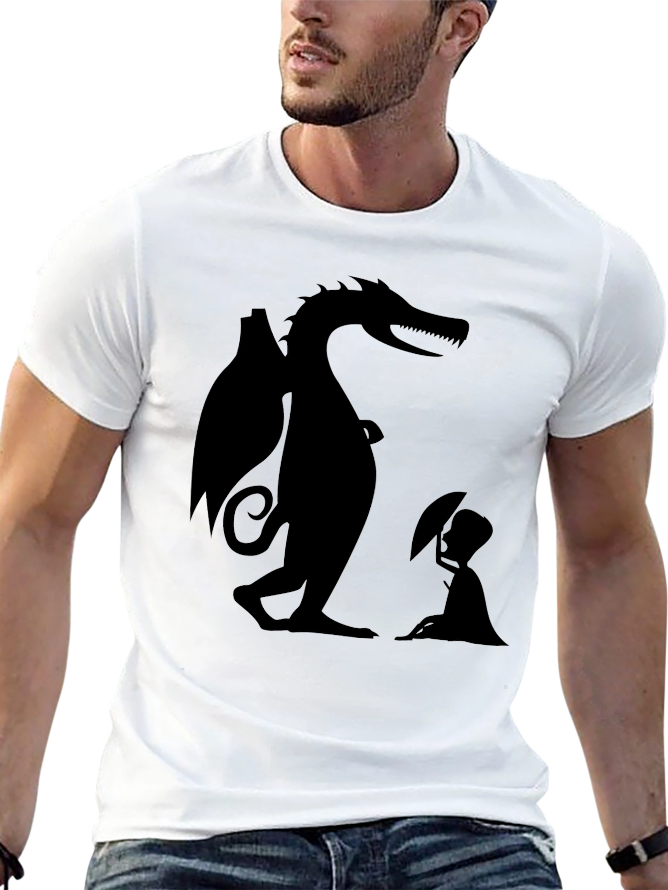 Black Dragon and Boy Graphic Tee - Black Cotton Blend view 13