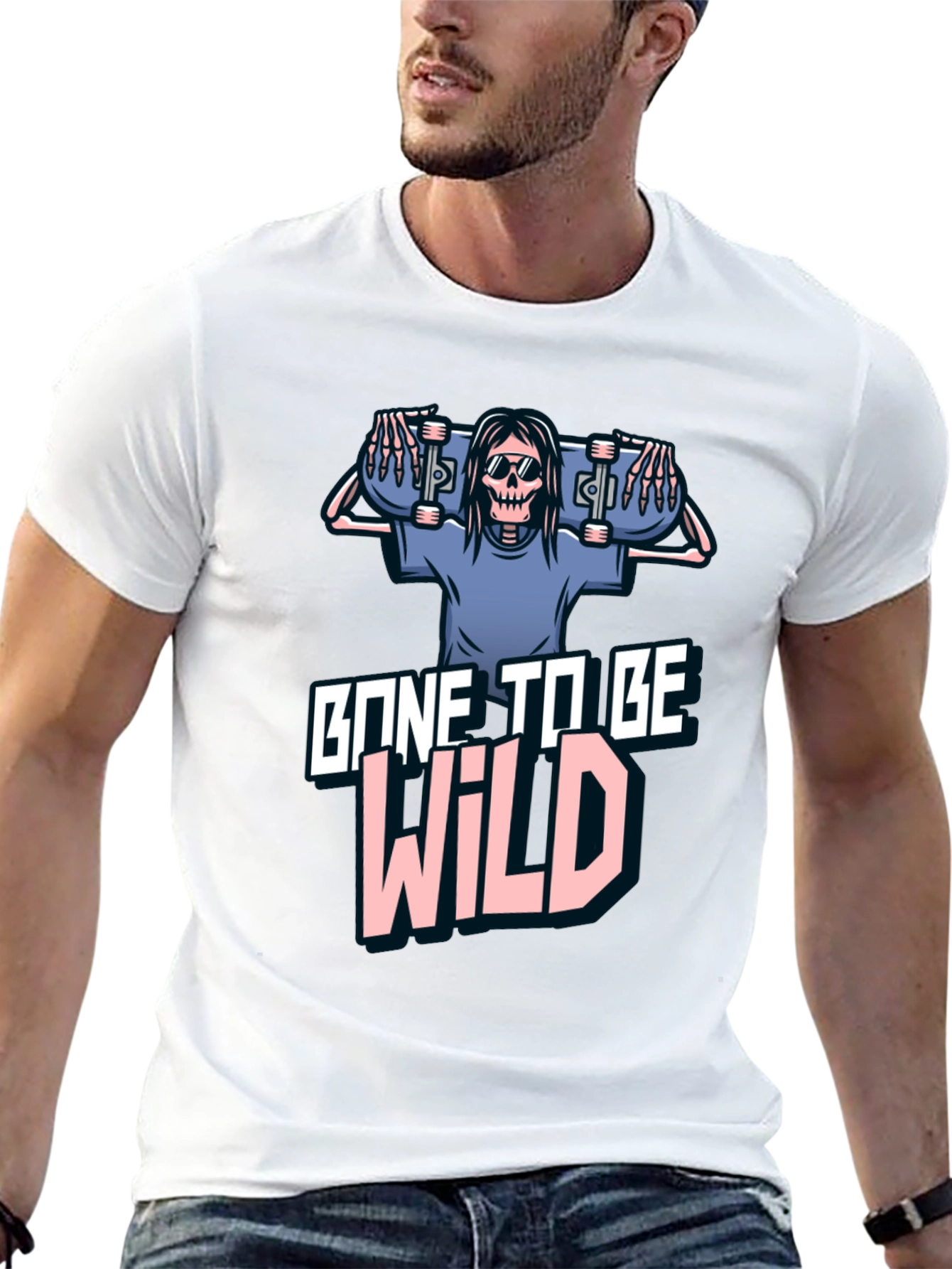 Black Gone To Be Wild Skeleton Skateboard Graphic Tee view 13