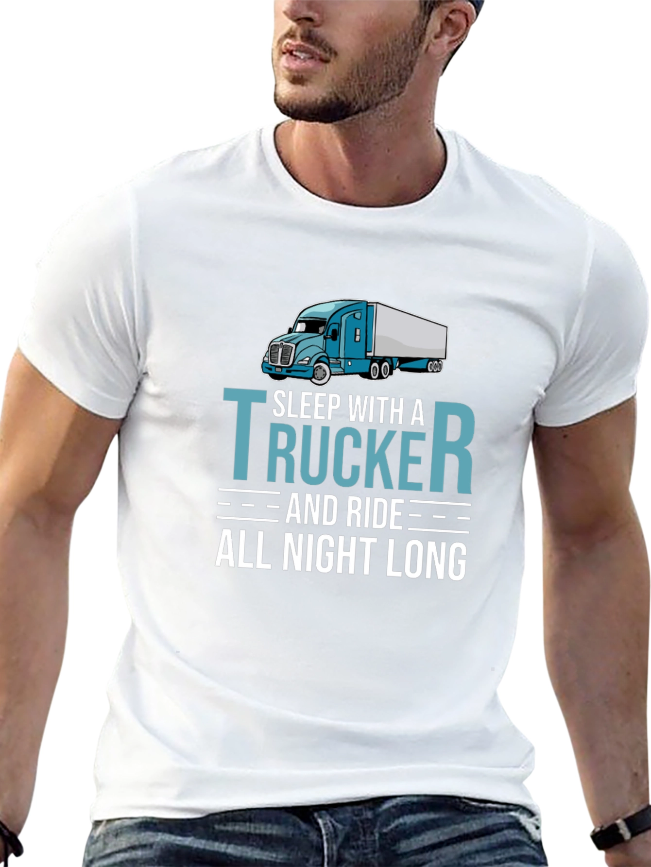 Black Trucker T-Shirt - Sleep With a Trucker All Night Long view 13