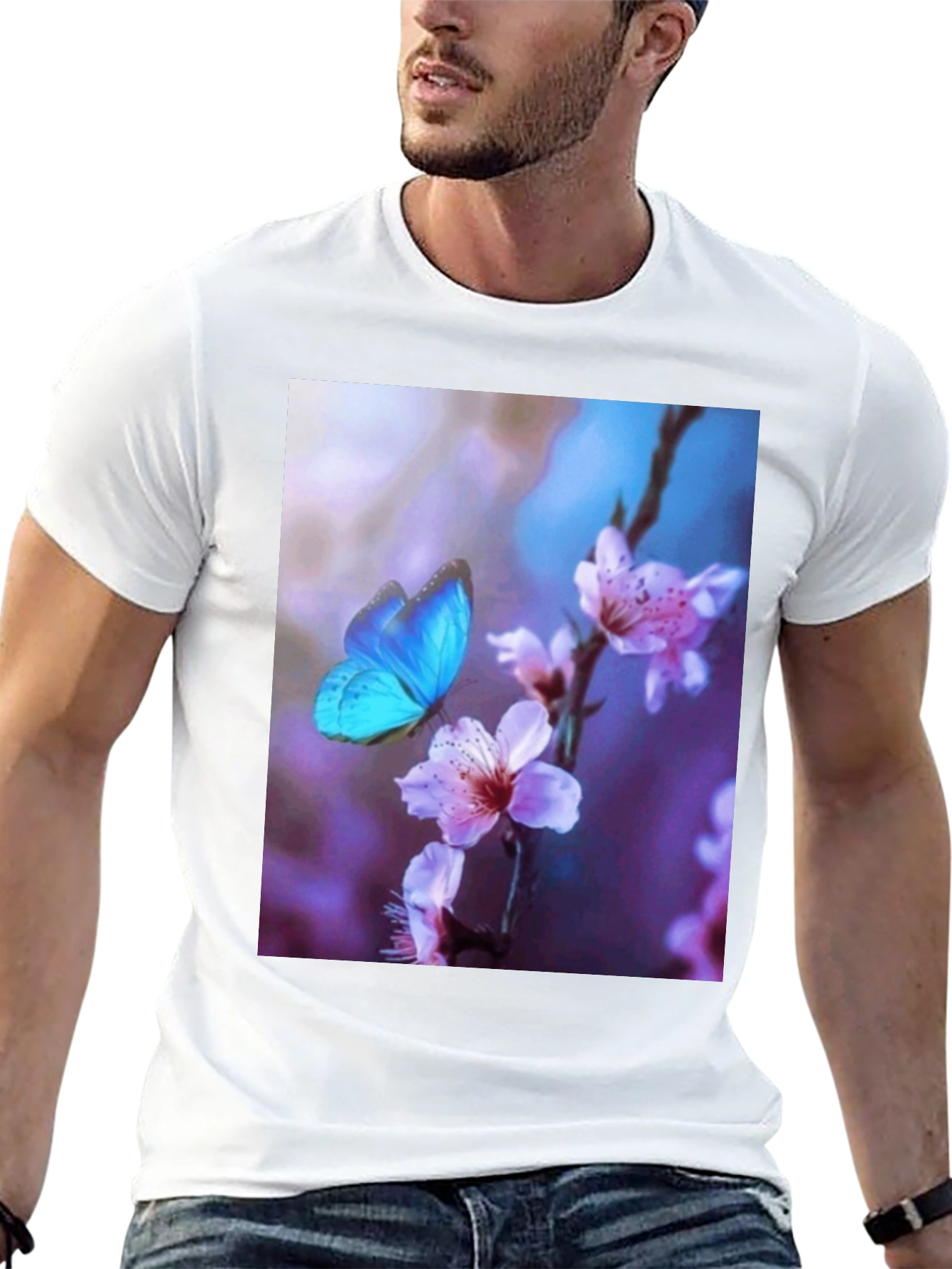 Black Butterfly Floral Print Black T-Shirt view 13