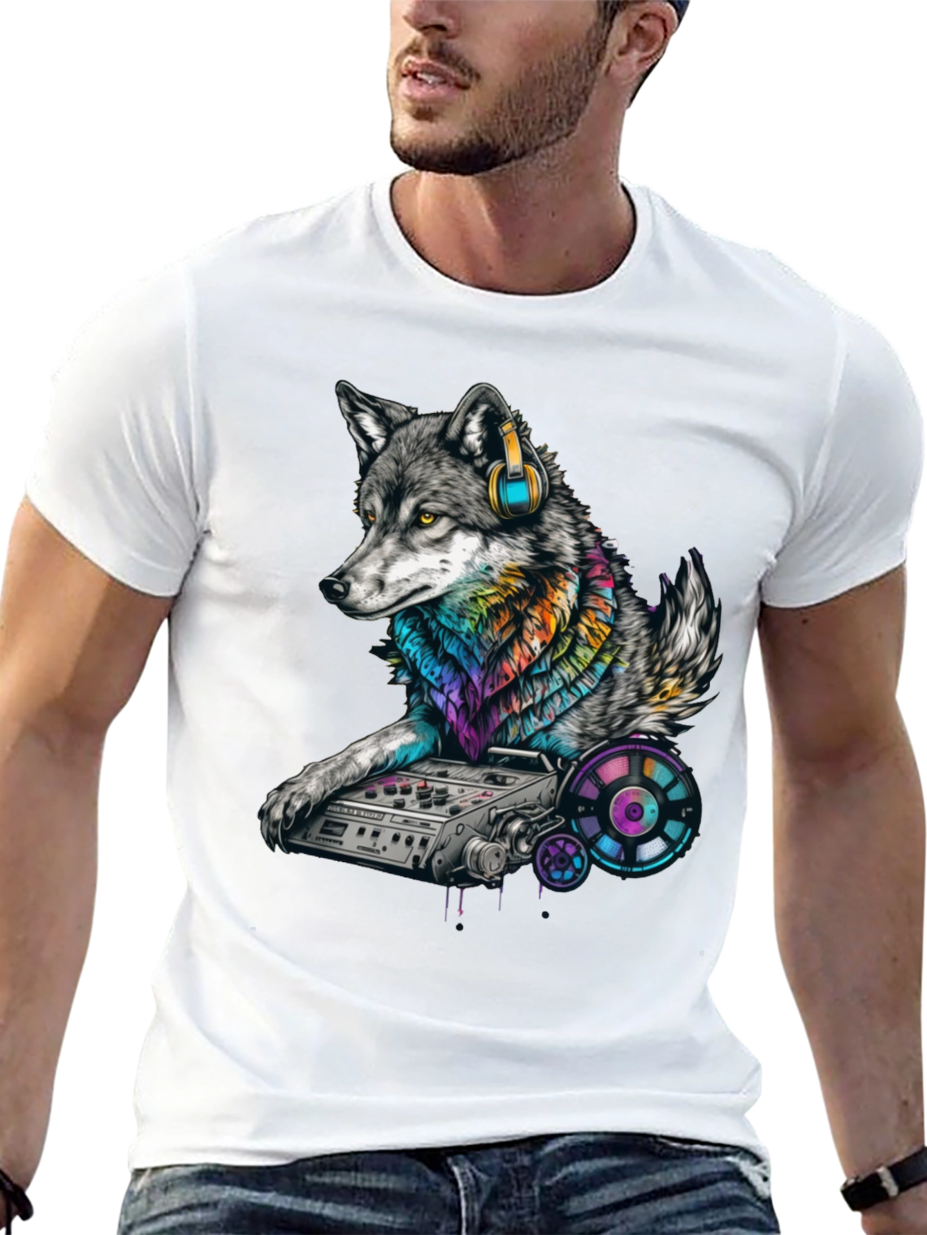 Black DJ Wolf Graphic T-Shirt - Cool Music Lover Tee view 13