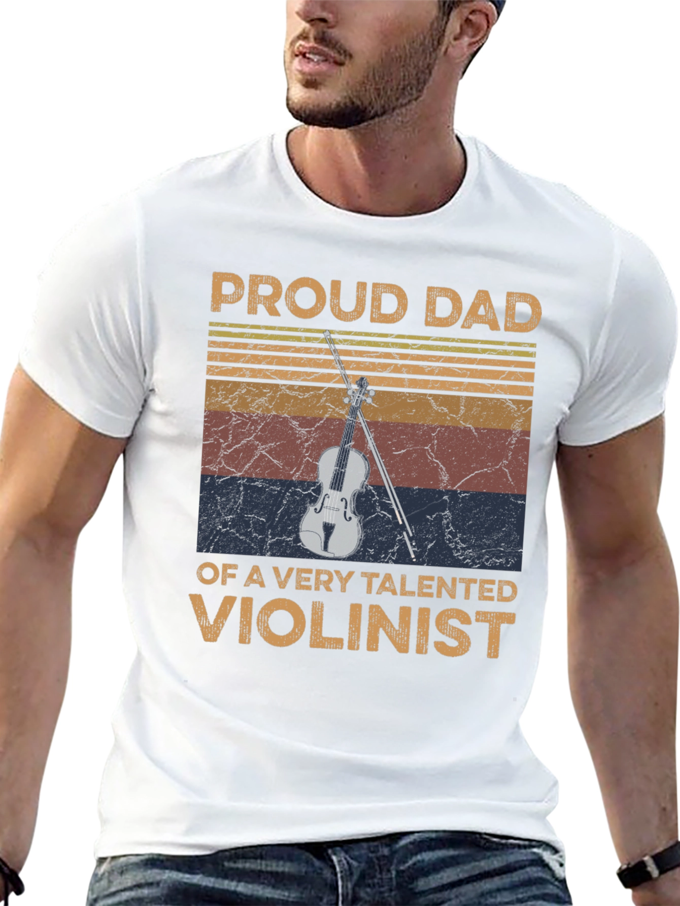 Black Proud Dad Violinist Graphic Tee view 13