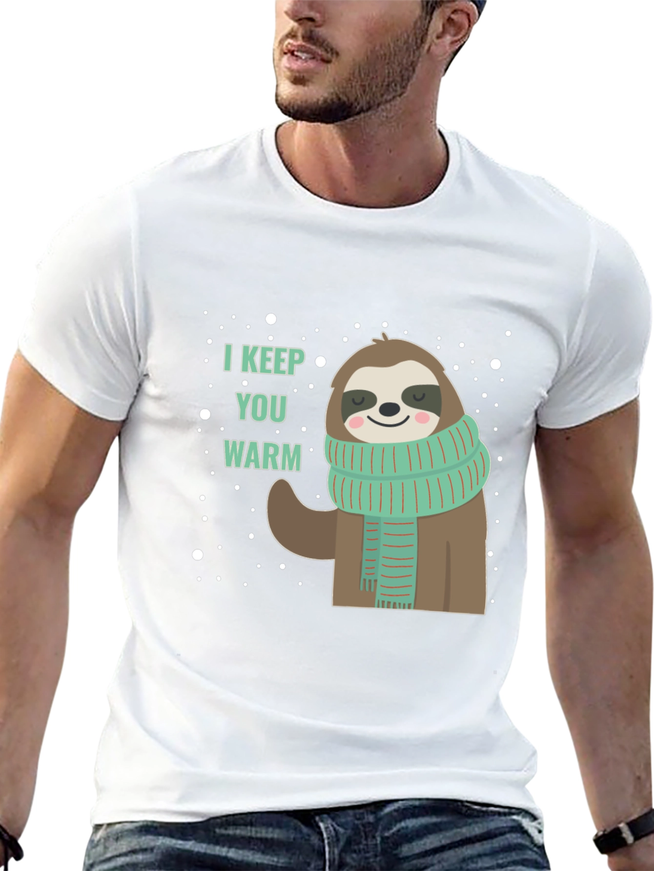 Black Cute Sloth Winter T-Shirt - I Keep You Warm view 13