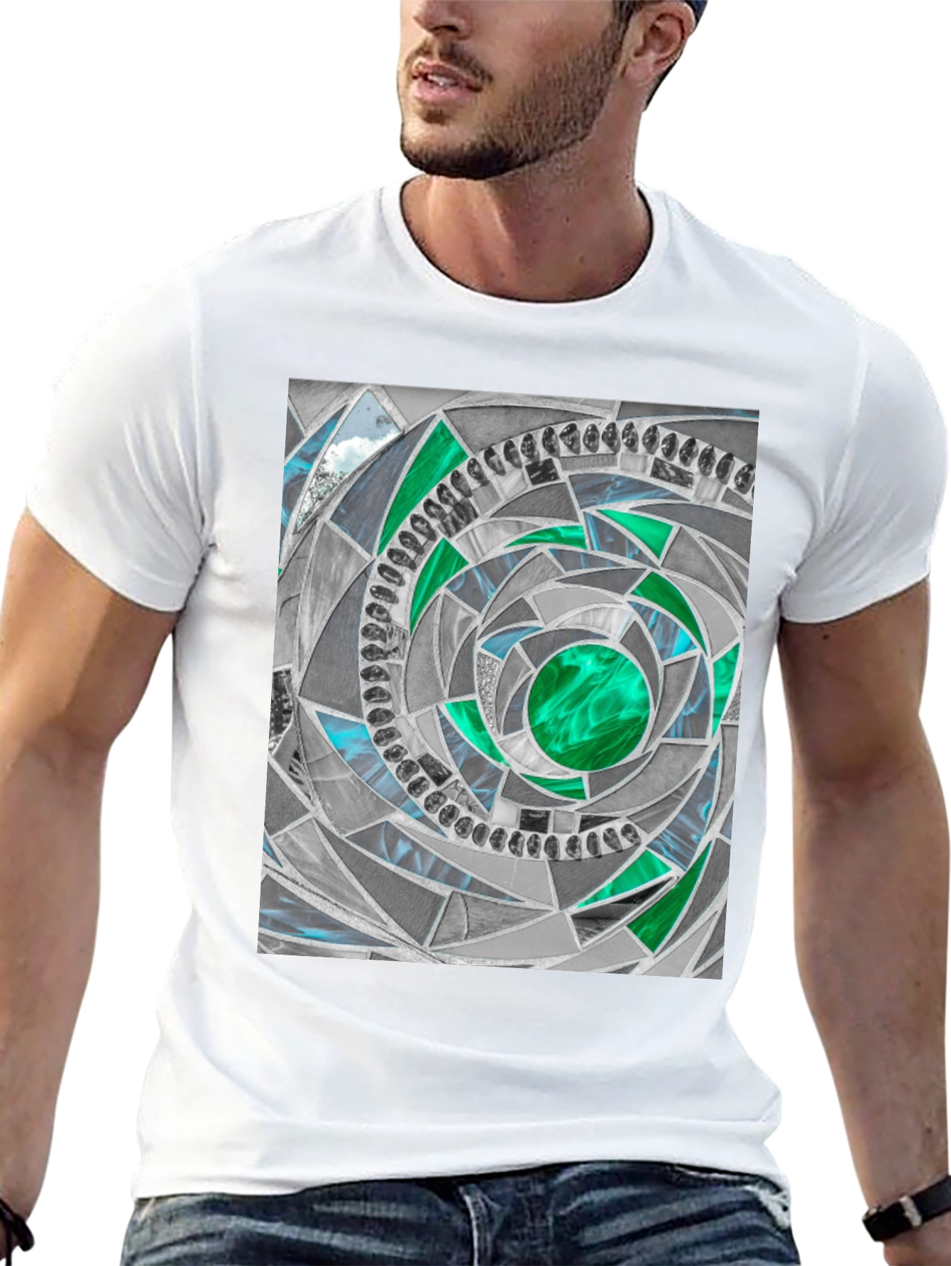 Black Geometric Mosaic T-Shirt - Abstract Art Tee view 13