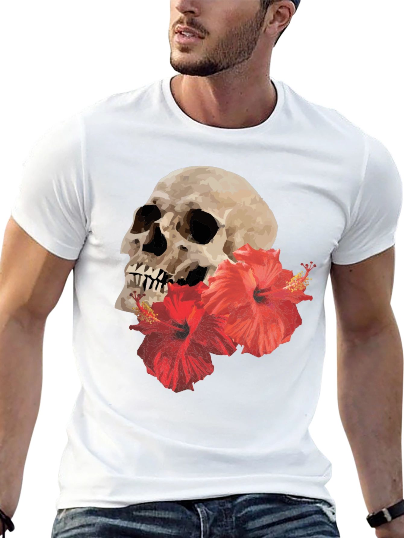 Black Skull & Hibiscus Graphic Tee - Bold Style view 13