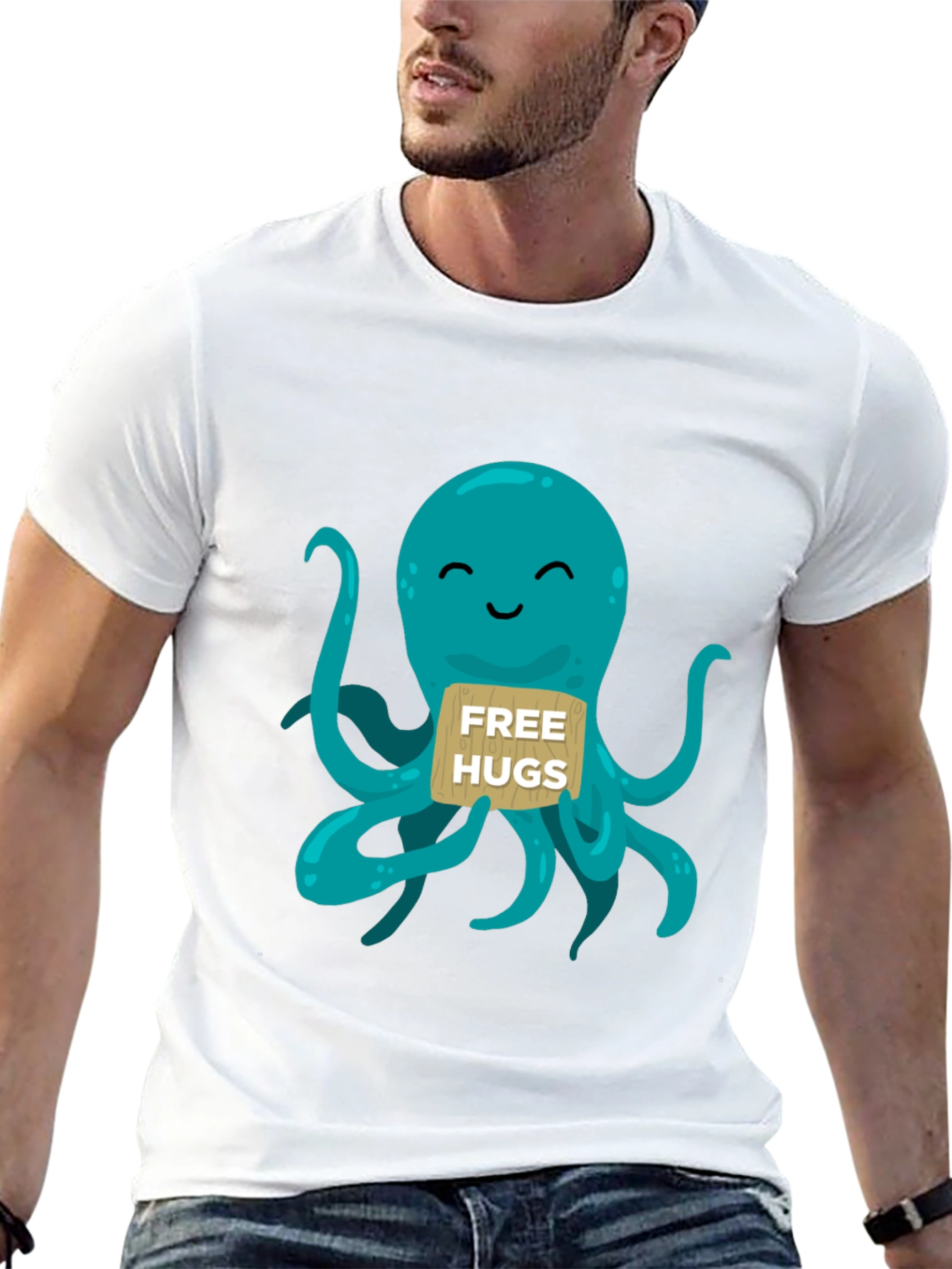 Black Cute Octopus 'Free Hugs' Graphic T-Shirt view 13