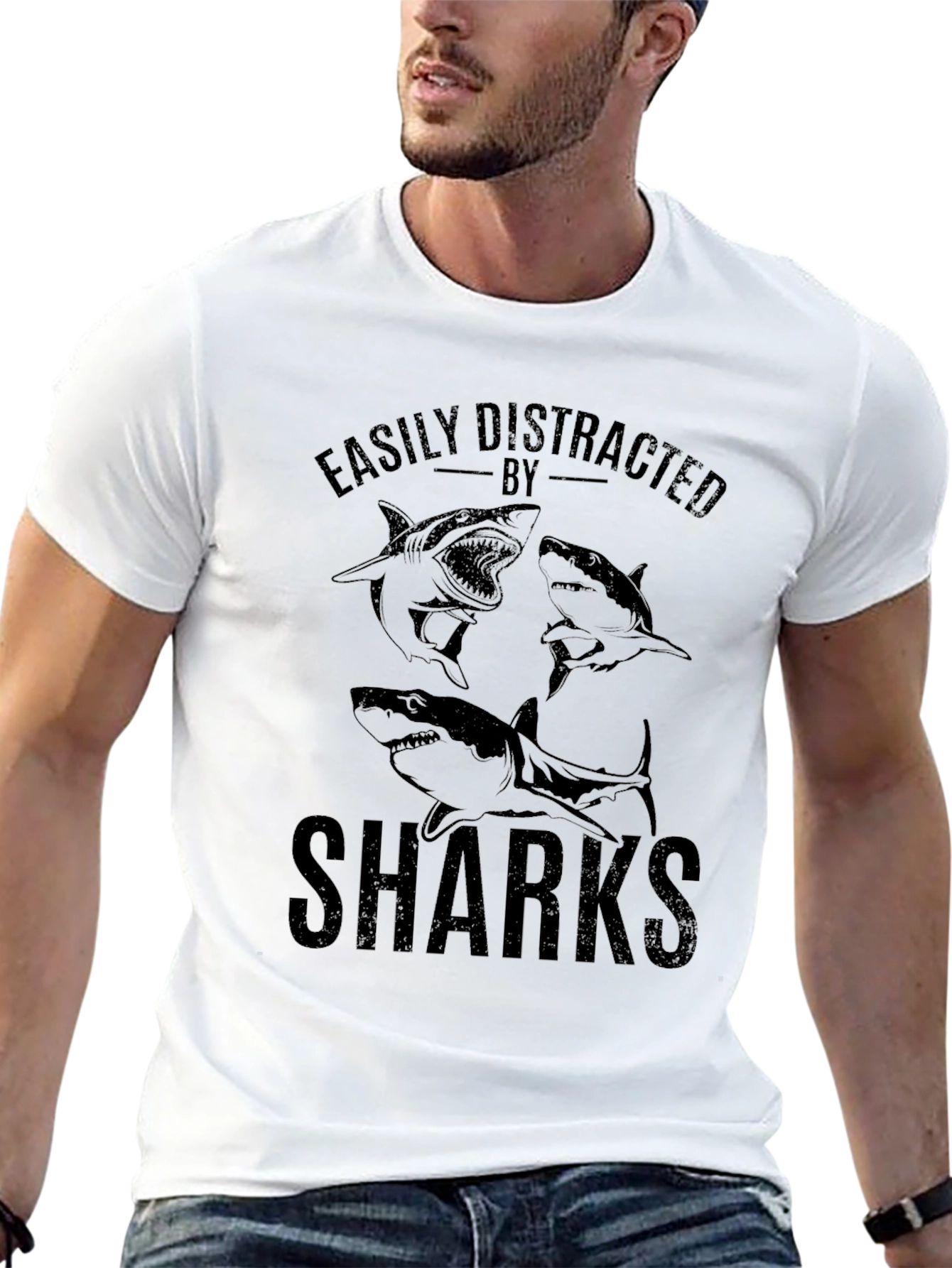 Black Easily Distracted by Sharks Graphic T-Shirt view 13