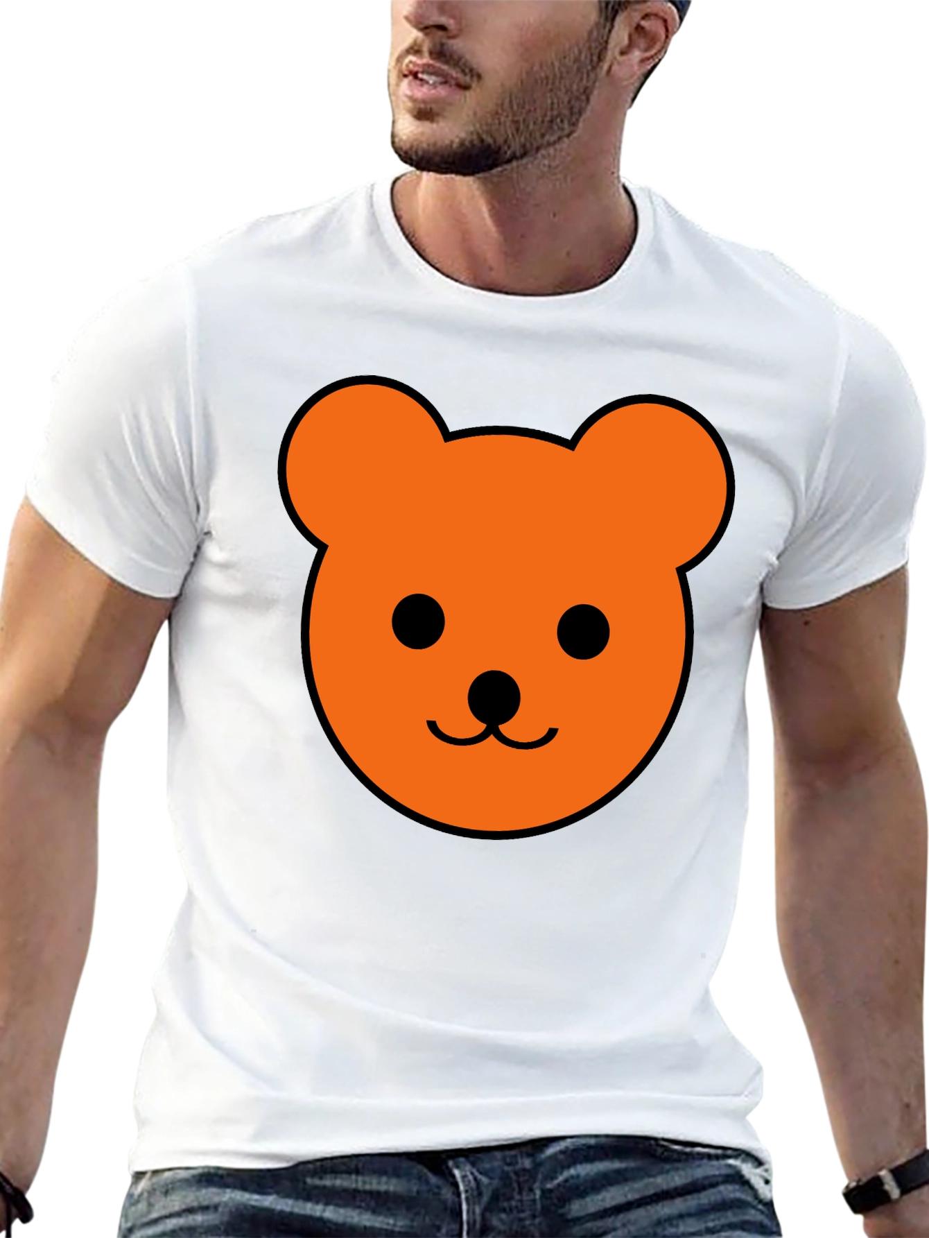 Black Men's Black T-Shirt with Orange Bear Graphic view 13