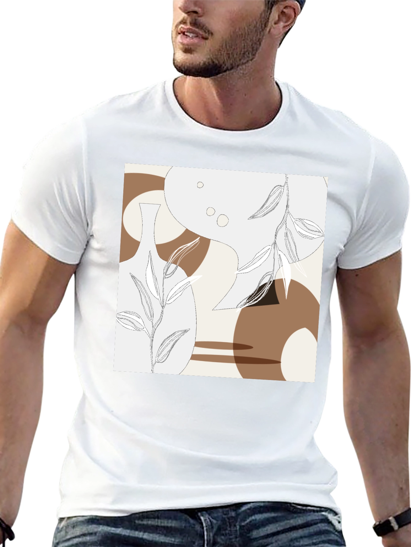 Black Abstract Floral T-Shirt - Modern Botanical Design view 13