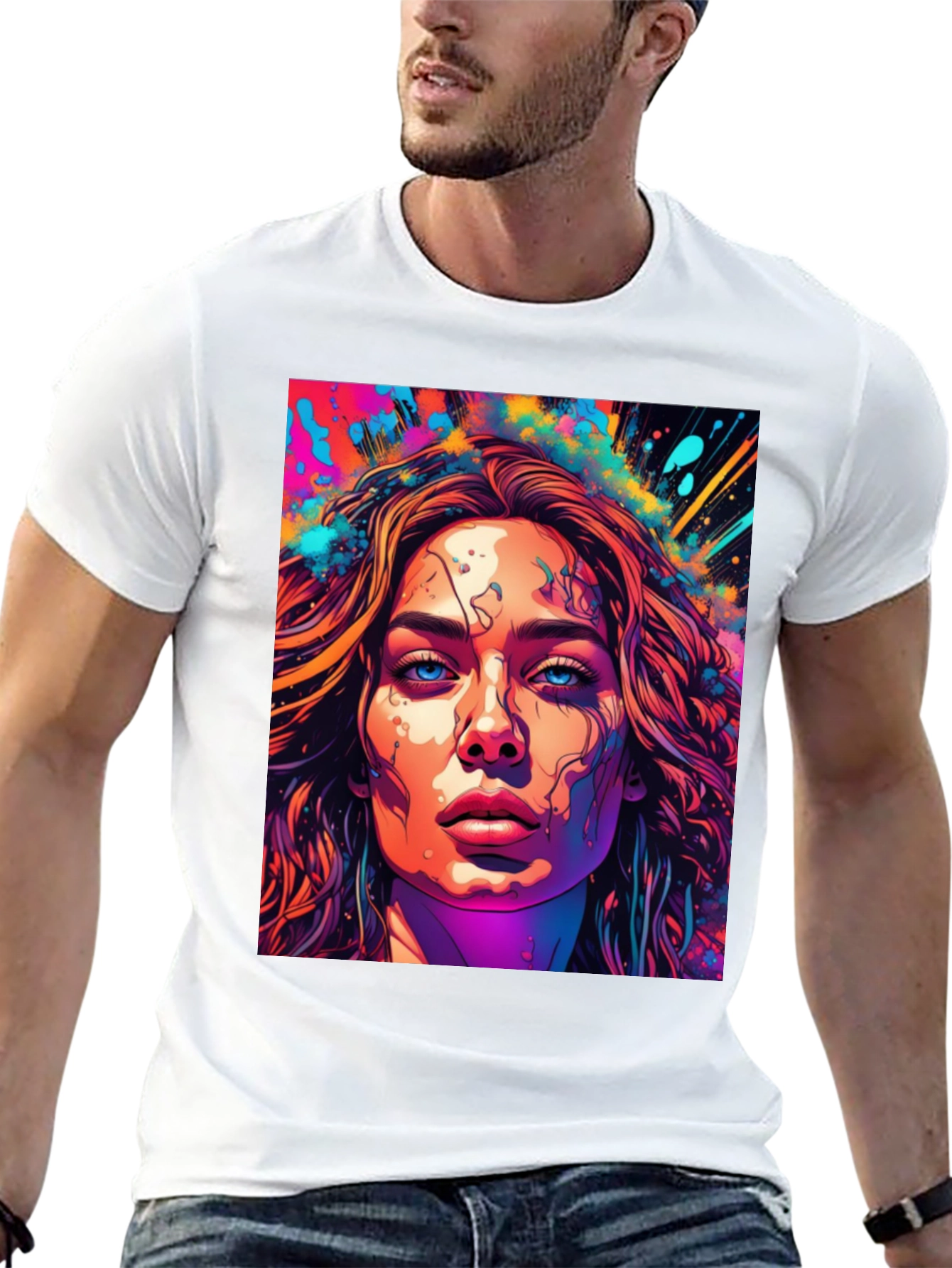 Black Artistic Women's Face Graphic T-Shirt view 13
