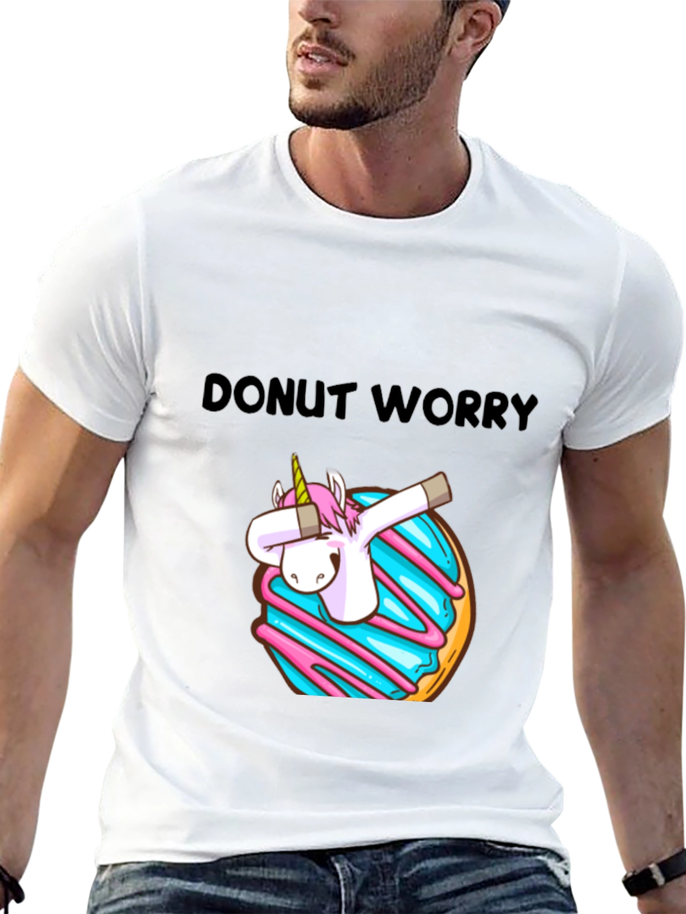 Black Donut Worry Unicorn Dab Graphic T-Shirt view 13