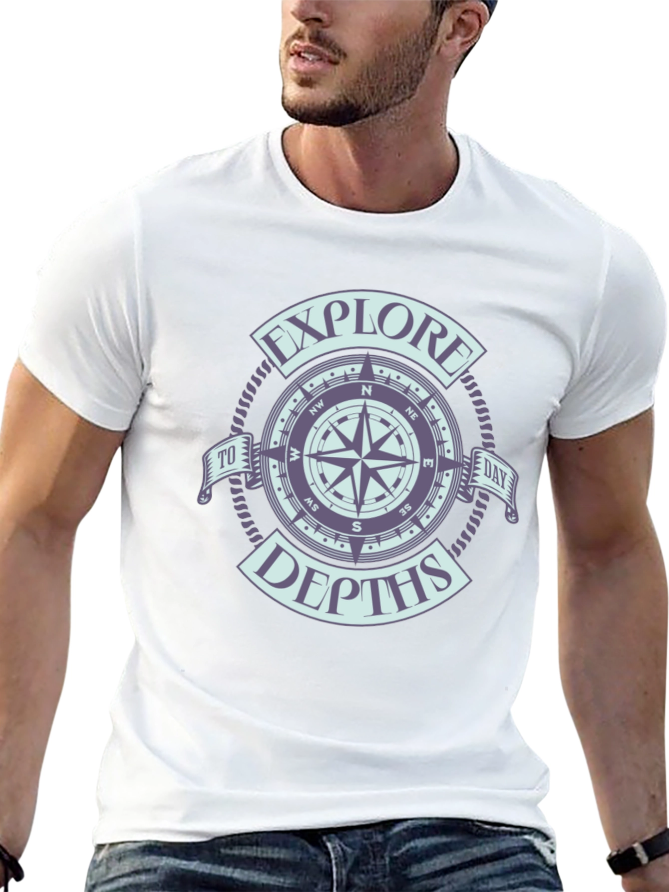 Black Explore Depths Compass Graphic Black T-Shirt view 13