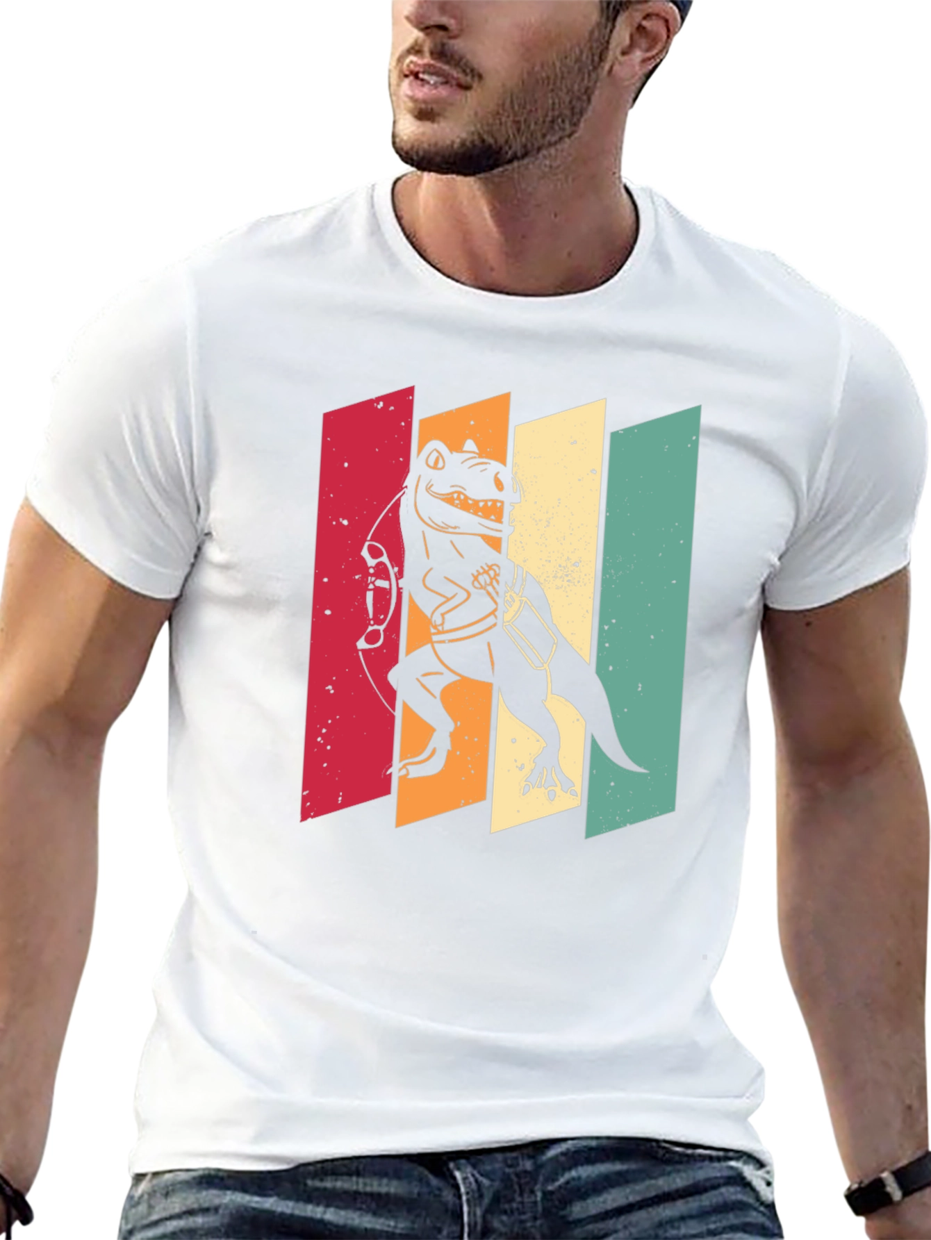 Black Retro Dinosaur Archer T-Shirt - Vintage Style view 13