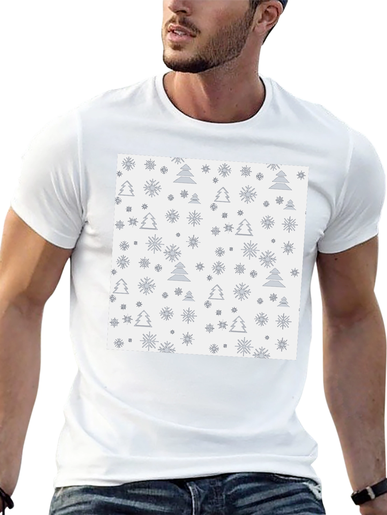 Black Festive Trees & Snowflakes Black T-Shirt view 13