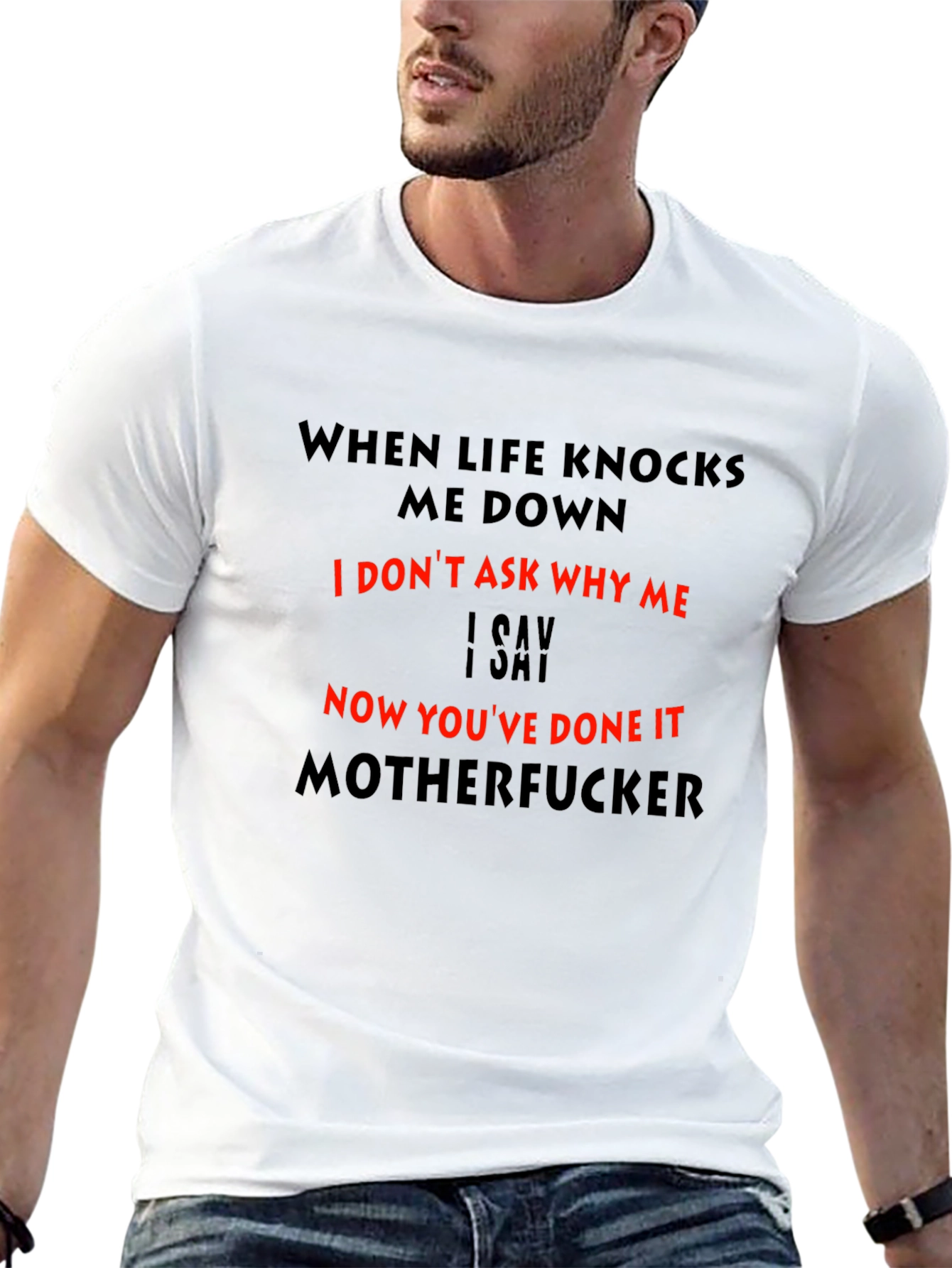 Black Funny Graphic Tee: When Life Knocks Me Down view 13