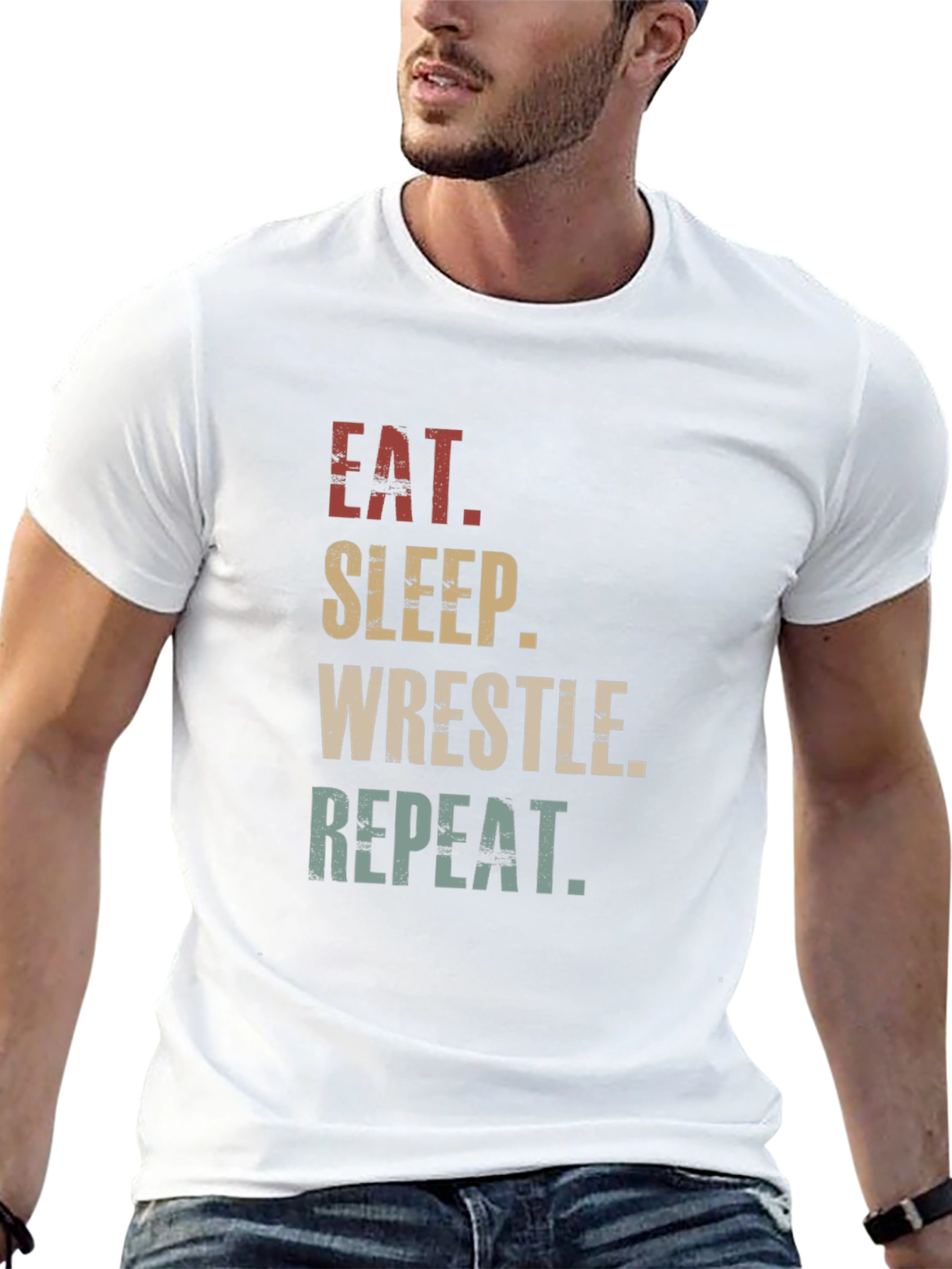 Black Eat Sleep Wrestle Repeat Graphic T-Shirt view 13