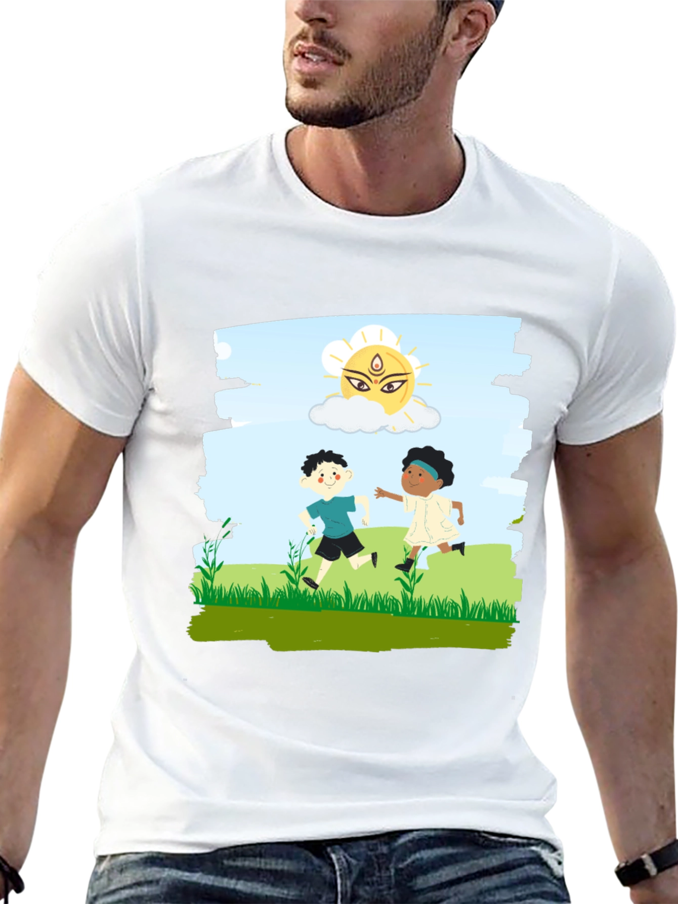 Black Kids Playing Graphic T-Shirt - Black Cotton Blend view 13