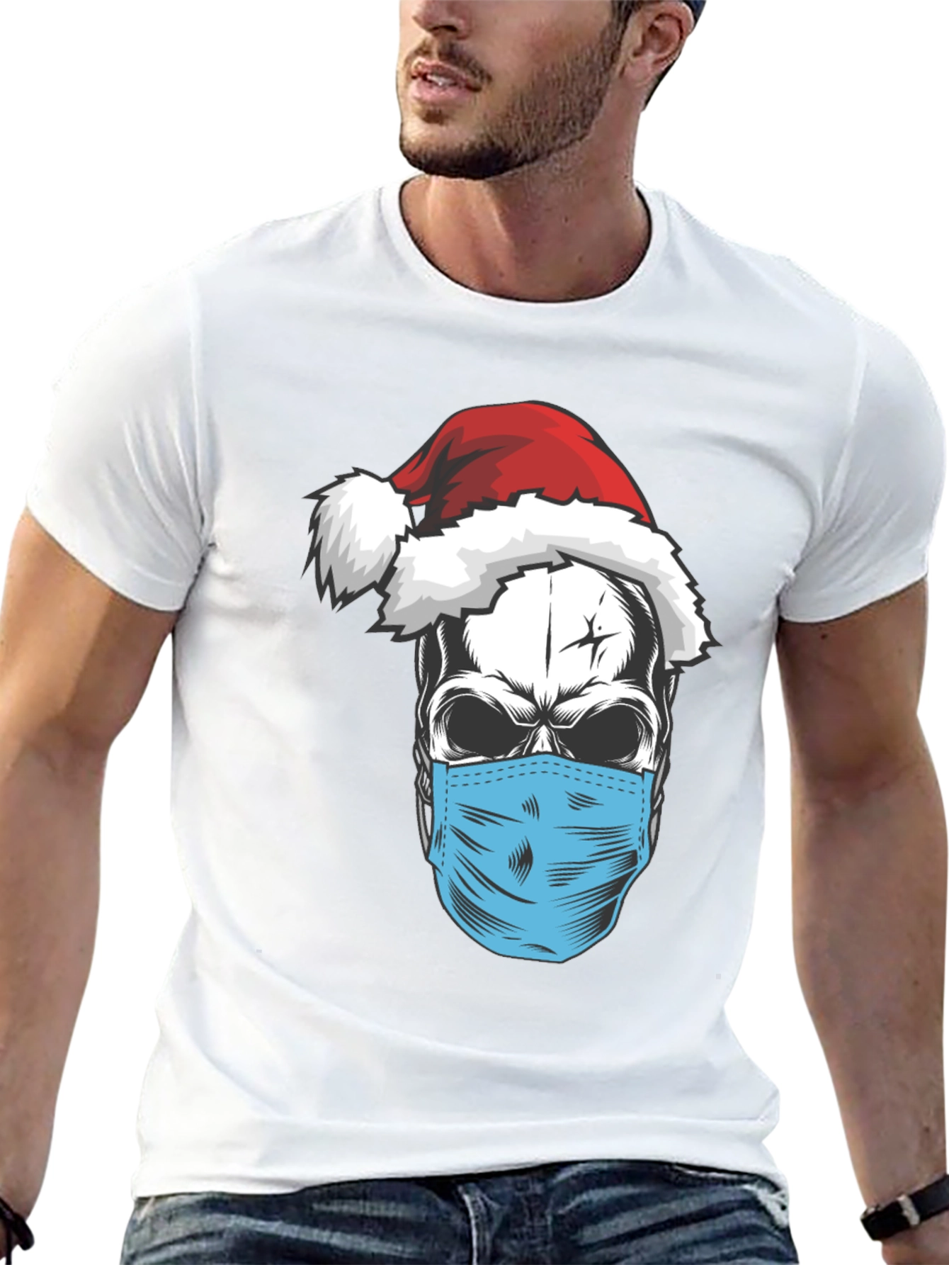Black Skull Santa Mask T-Shirt - Holiday Humor view 13
