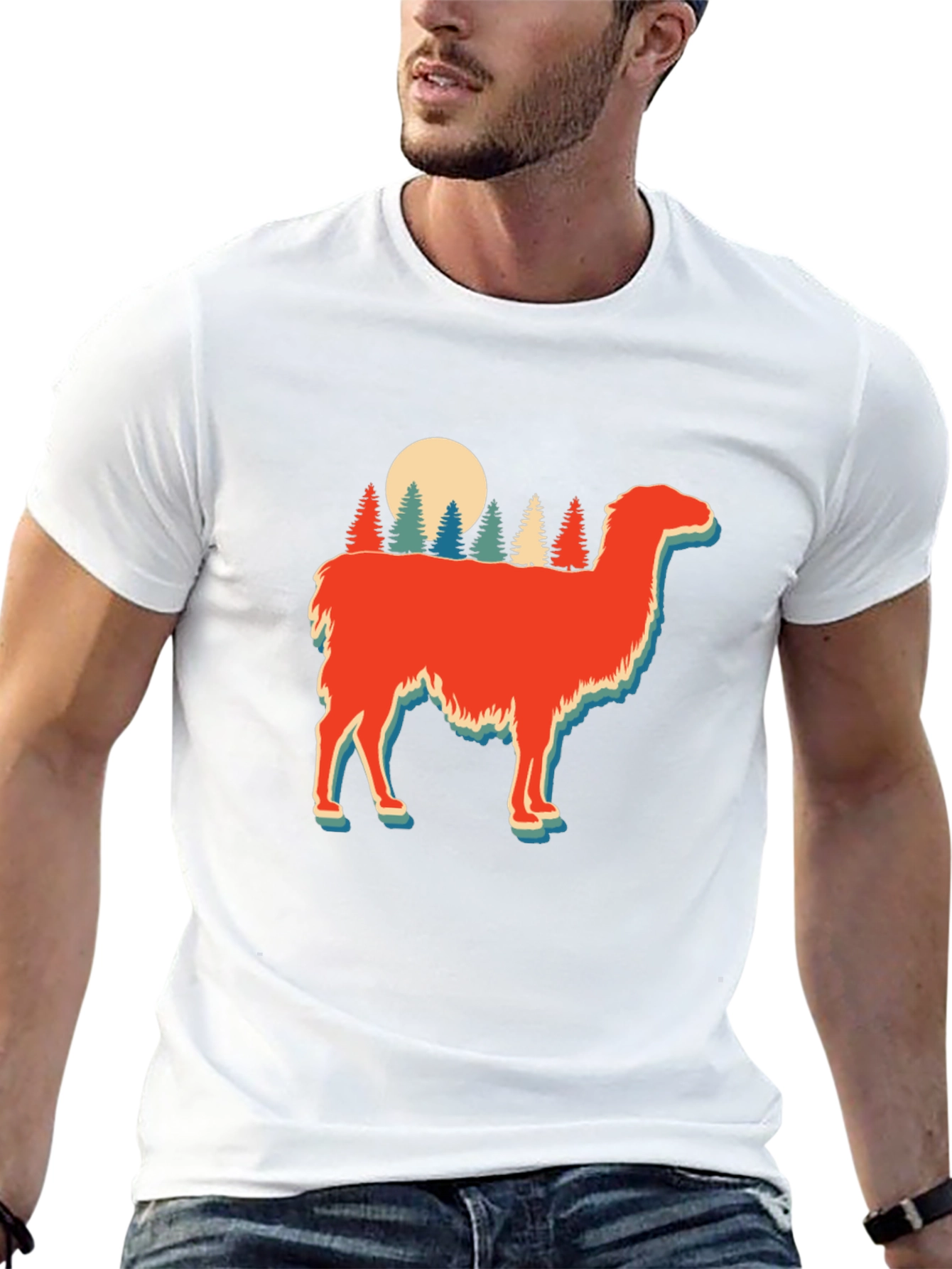 Black Retro Llama Forest Graphic Tee view 13