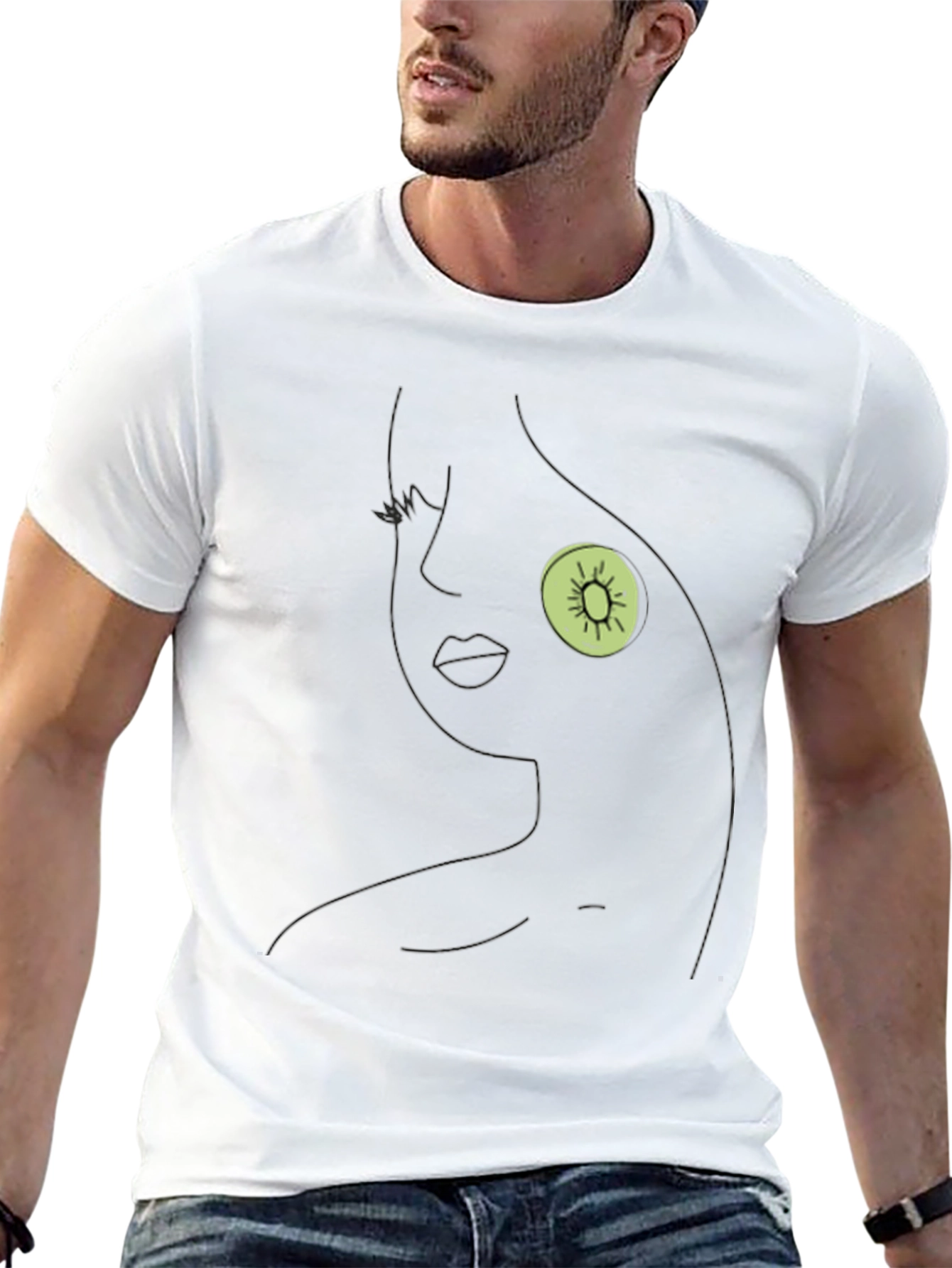 Black Abstract Kiwi Face Black T-Shirt view 13