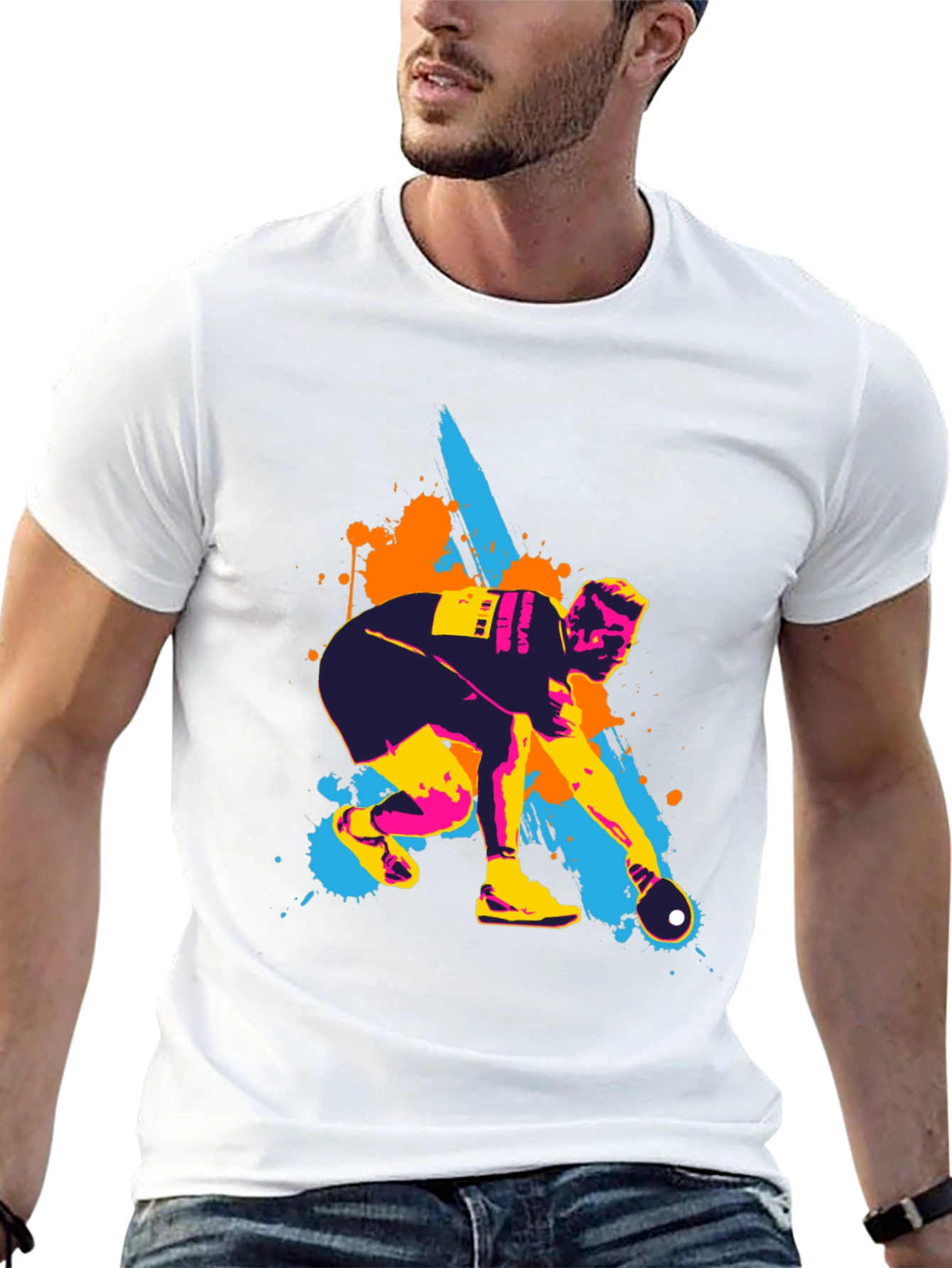 Black Artistic Bowling T-Shirt for Men view 13