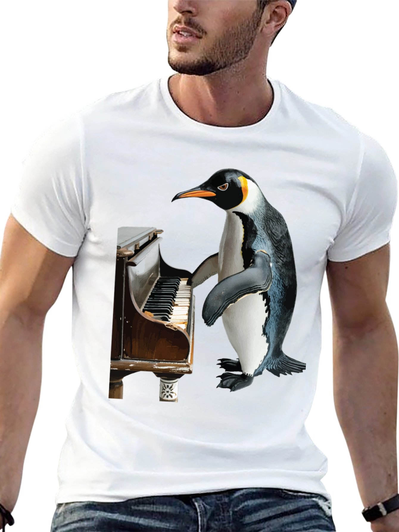 Black Piano Penguin Tee - Funny Music Lover T-Shirt view 13