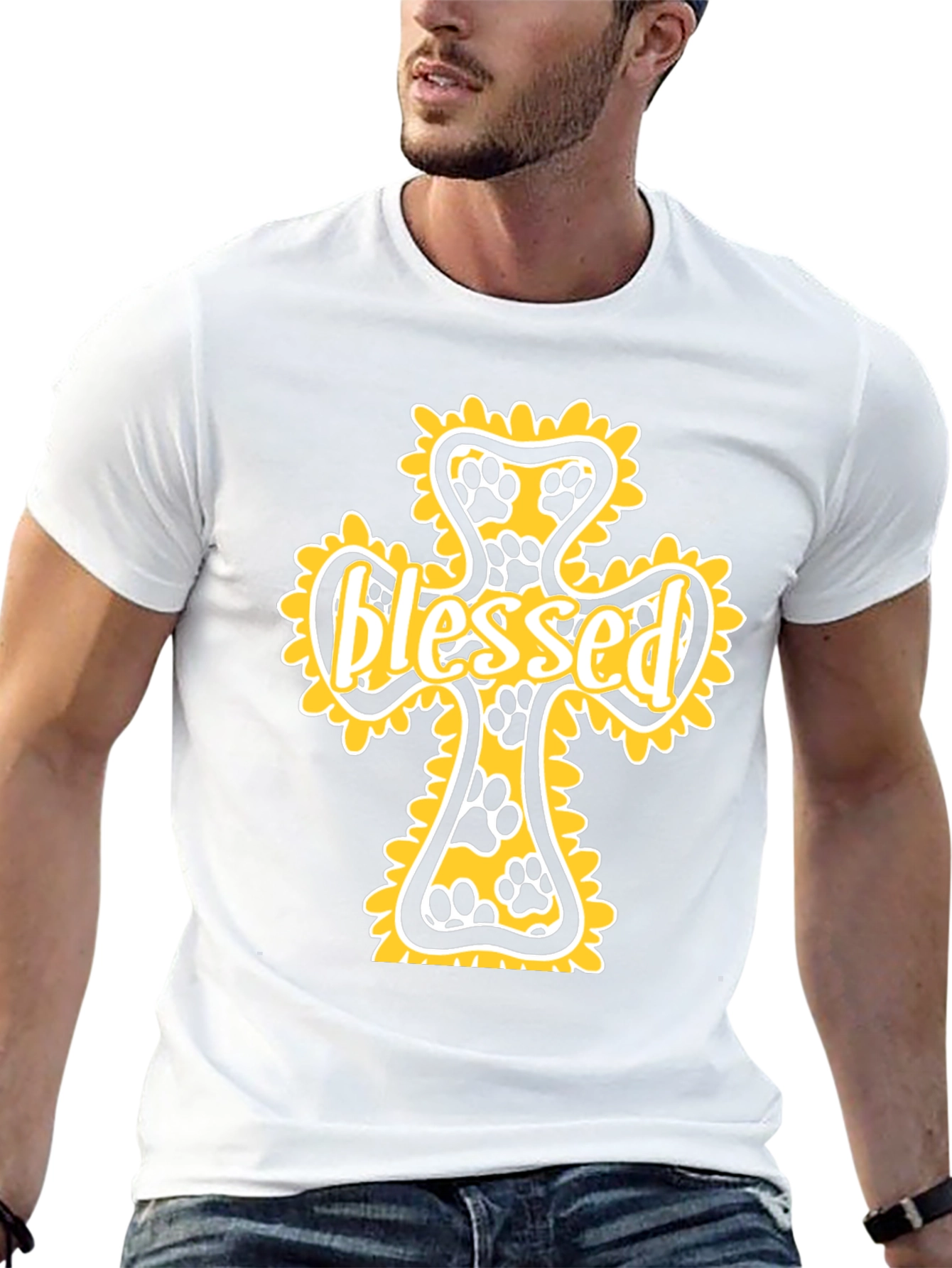 Black Blessed Paw Print Cross Graphic Tee view 13
