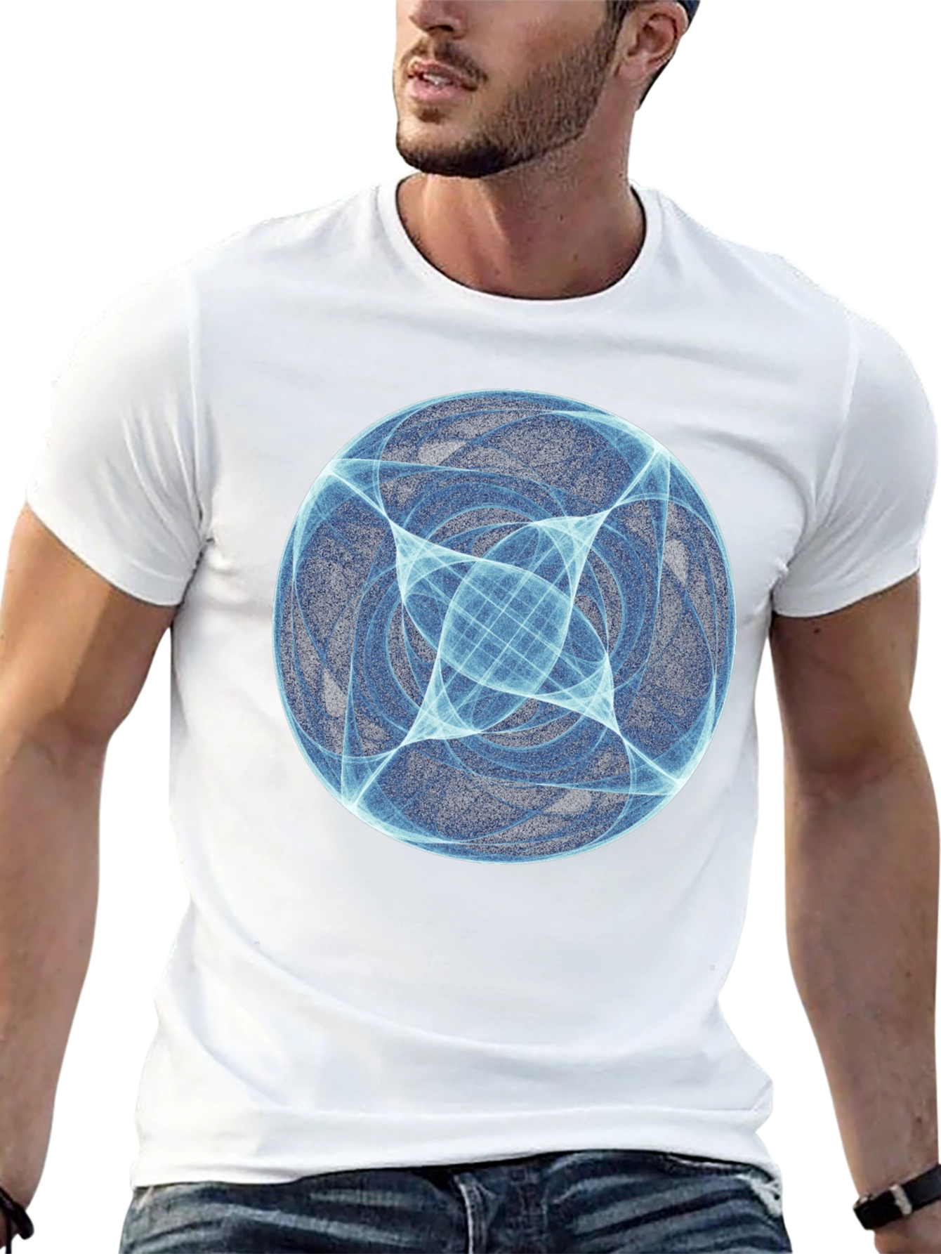 Black Abstract Blue Orb Graphic Black T-Shirt view 13