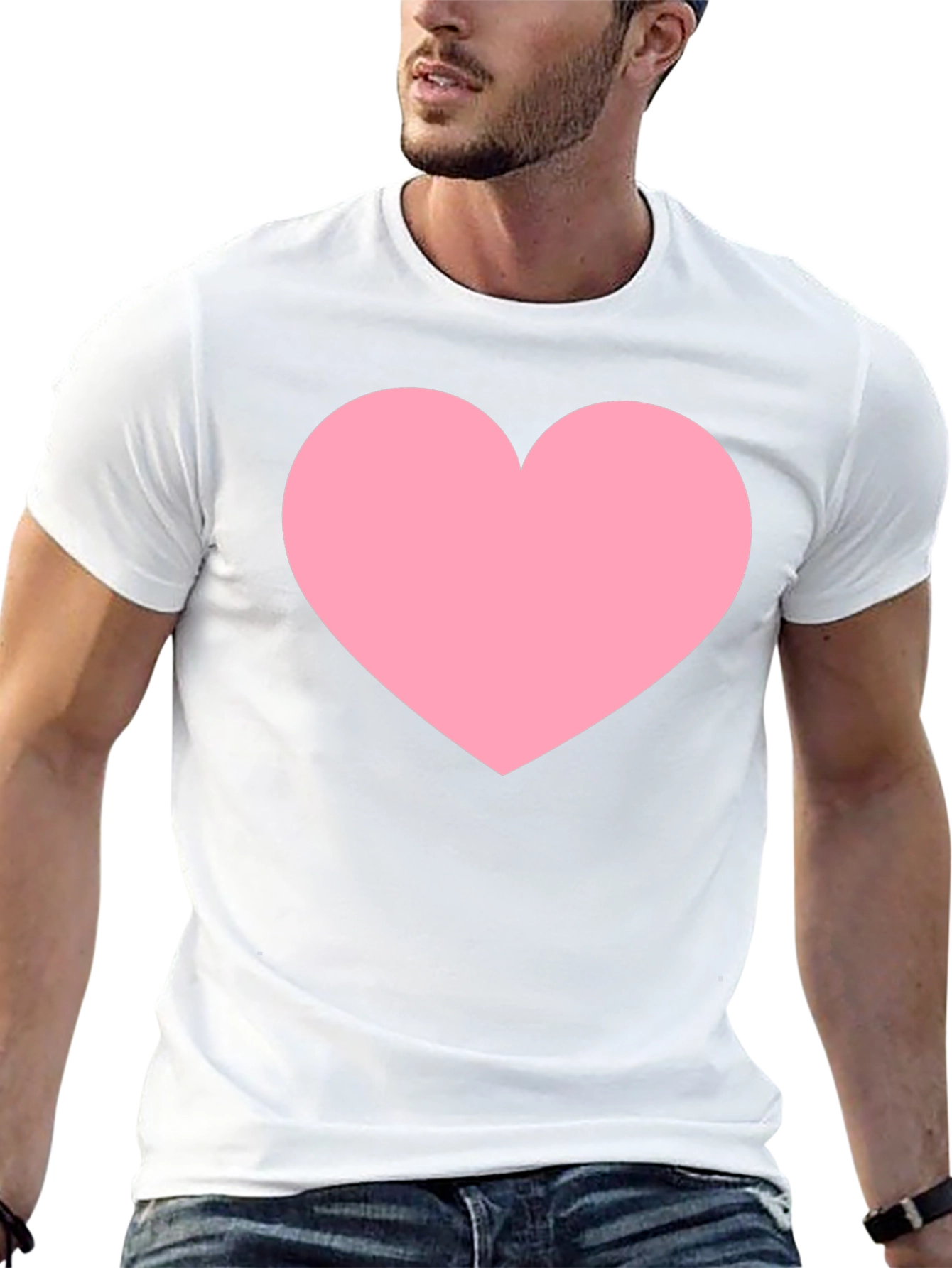 Black Men's Black T-Shirt with Pink Heart Print view 13