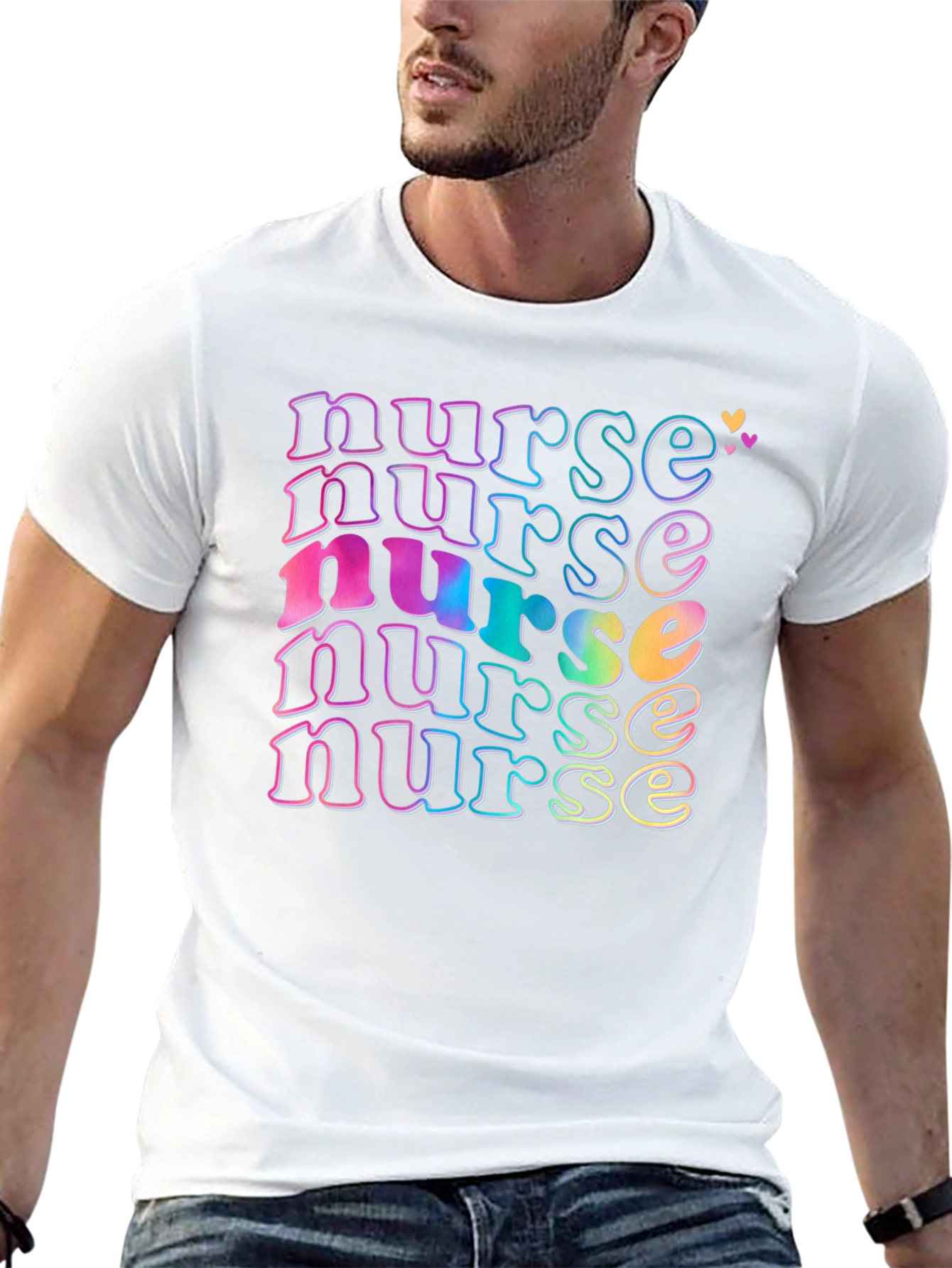 Black Retro Nurse T-Shirt, Colorful Graphic Tee view 13