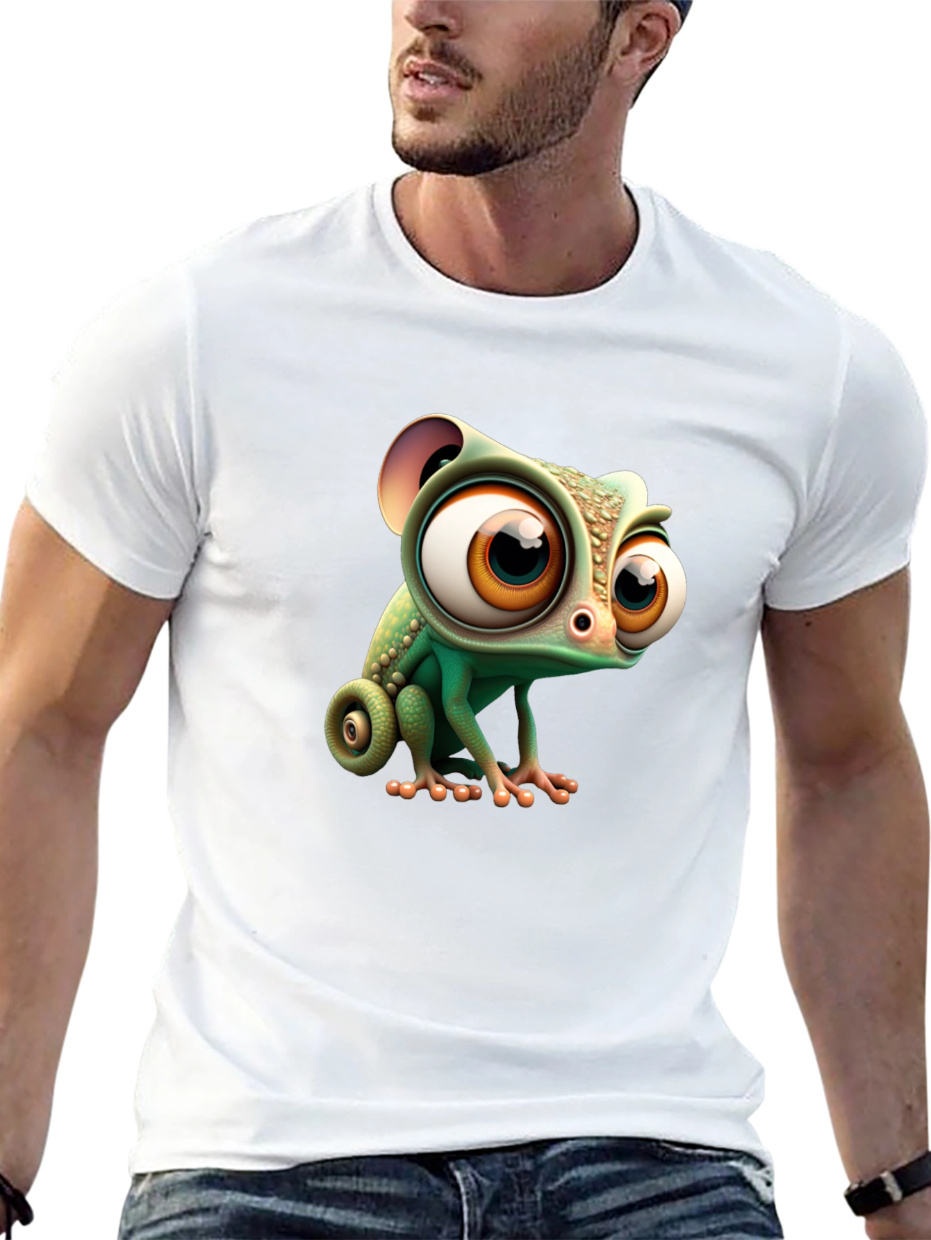 Black Cute Cartoon Chameleon Graphic Tee - Black view 13