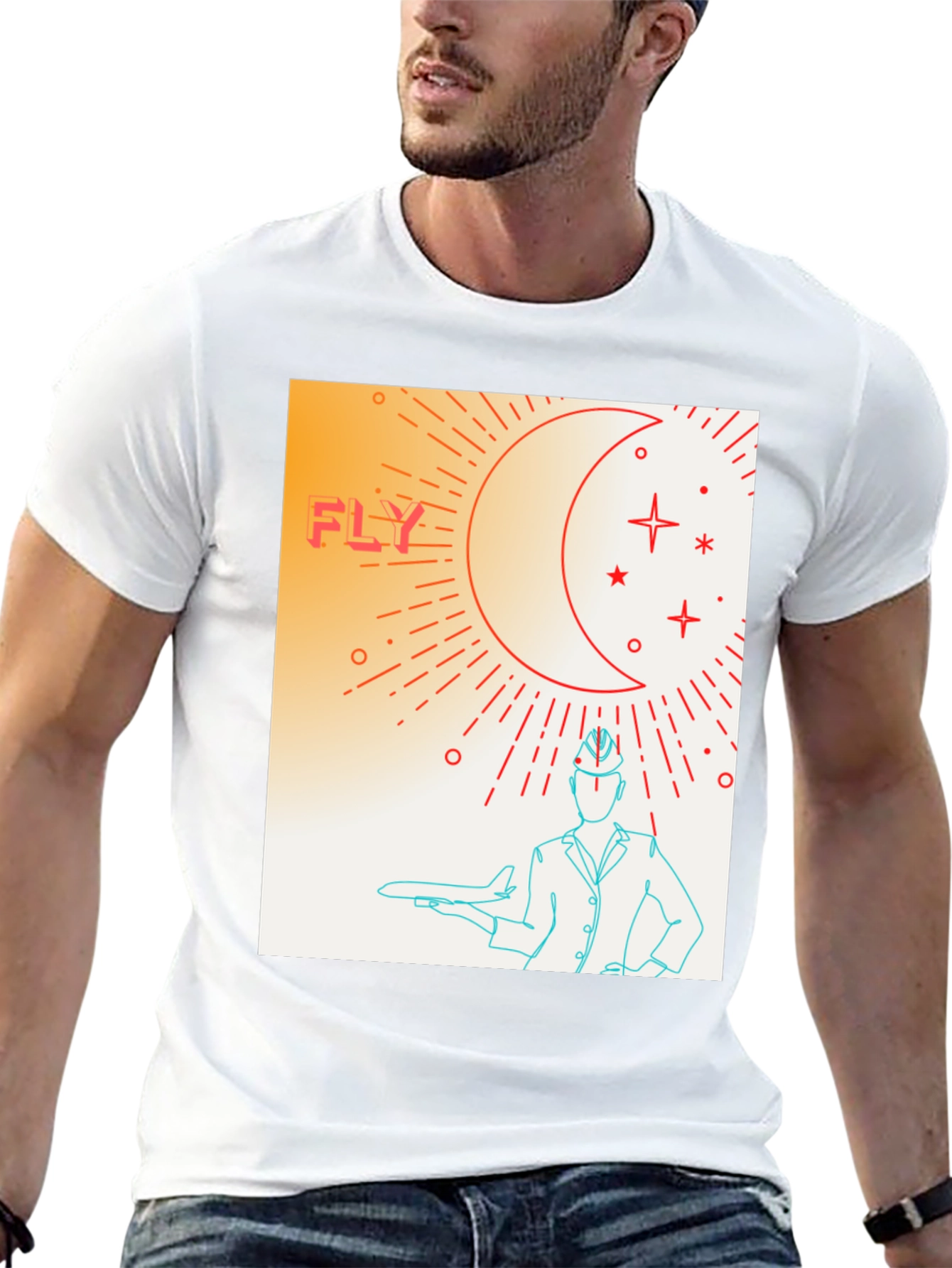 Black Fly High Graphic Tee - Airplane & Stars Design view 13