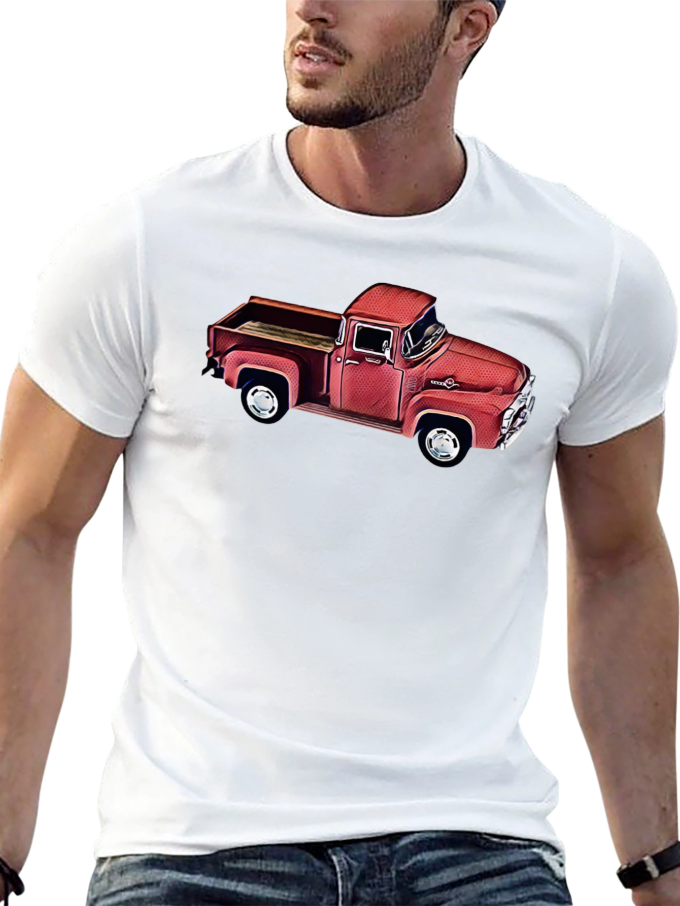 Black Vintage Red Truck Graphic T-Shirt - Classic Car Tee view 13