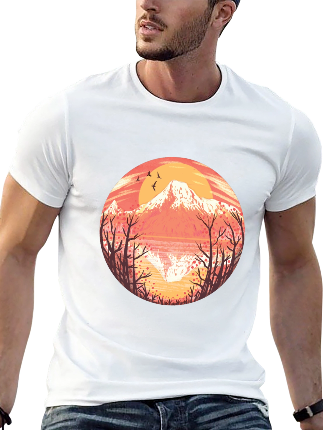 Black Mountain Sunset Graphic Tee - Black Cotton T-Shirt view 13