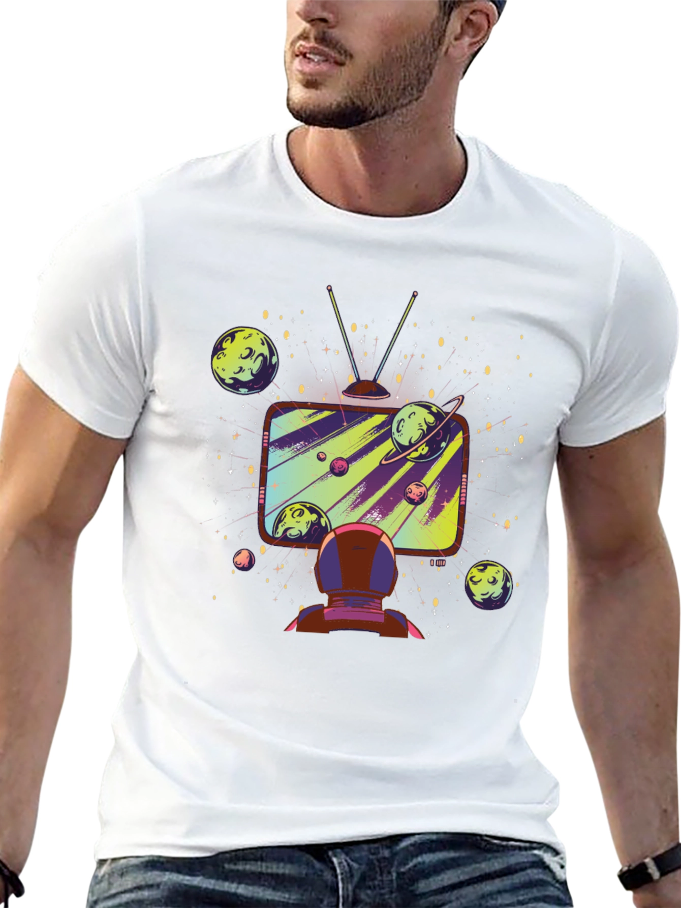 Black Astronaut Galaxy TV T-Shirt - Space Observer view 13