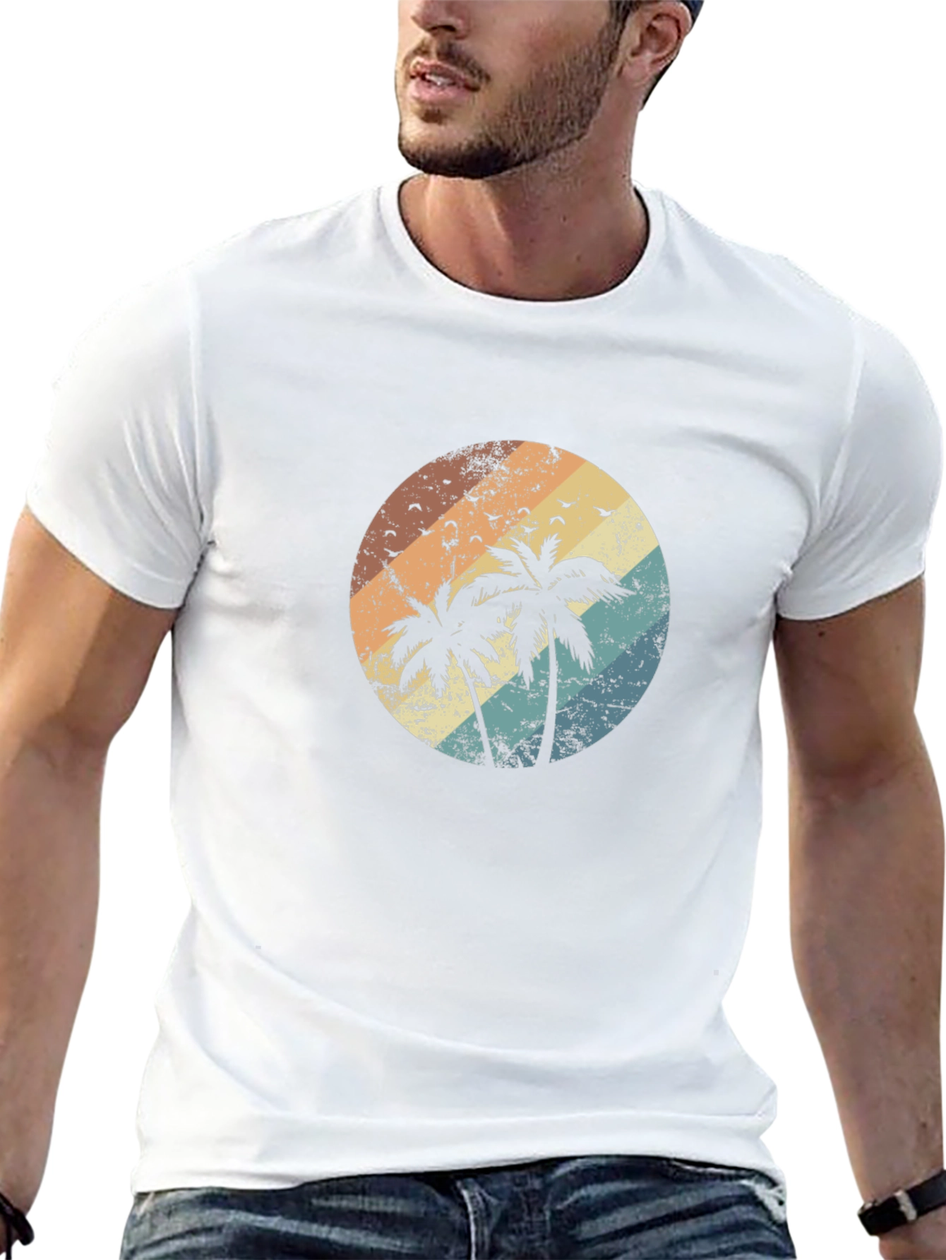 Black Retro Palm Tree Sunset Graphic T-Shirt view 13