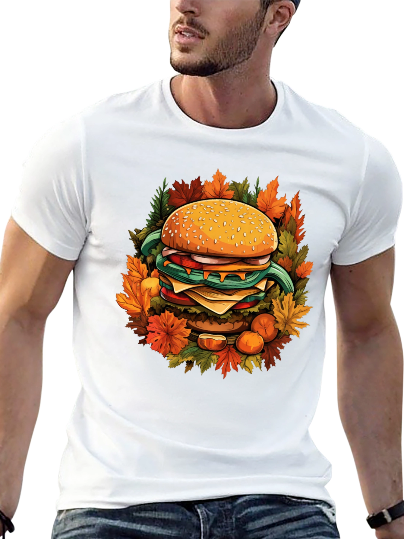 Black Burger Fall Graphic Tee - Black Cotton Casual Wear view 13