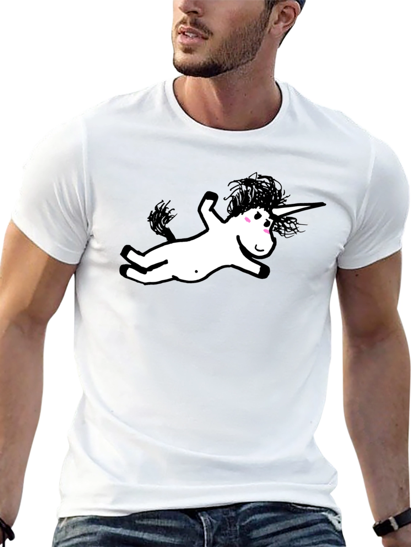 Black Black T-Shirt with Whimsical Unicorn Graphic view 13