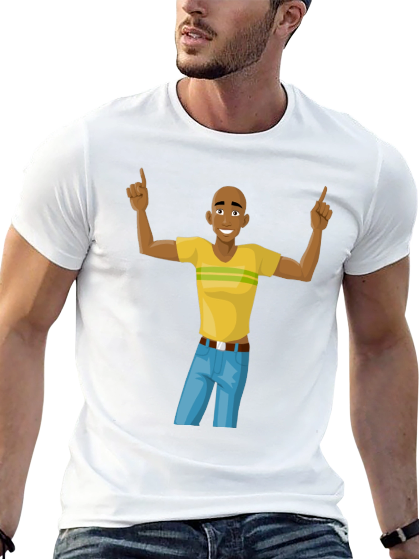 Black Cartoon Man Graphic T-Shirt - Black Cotton Tee view 13