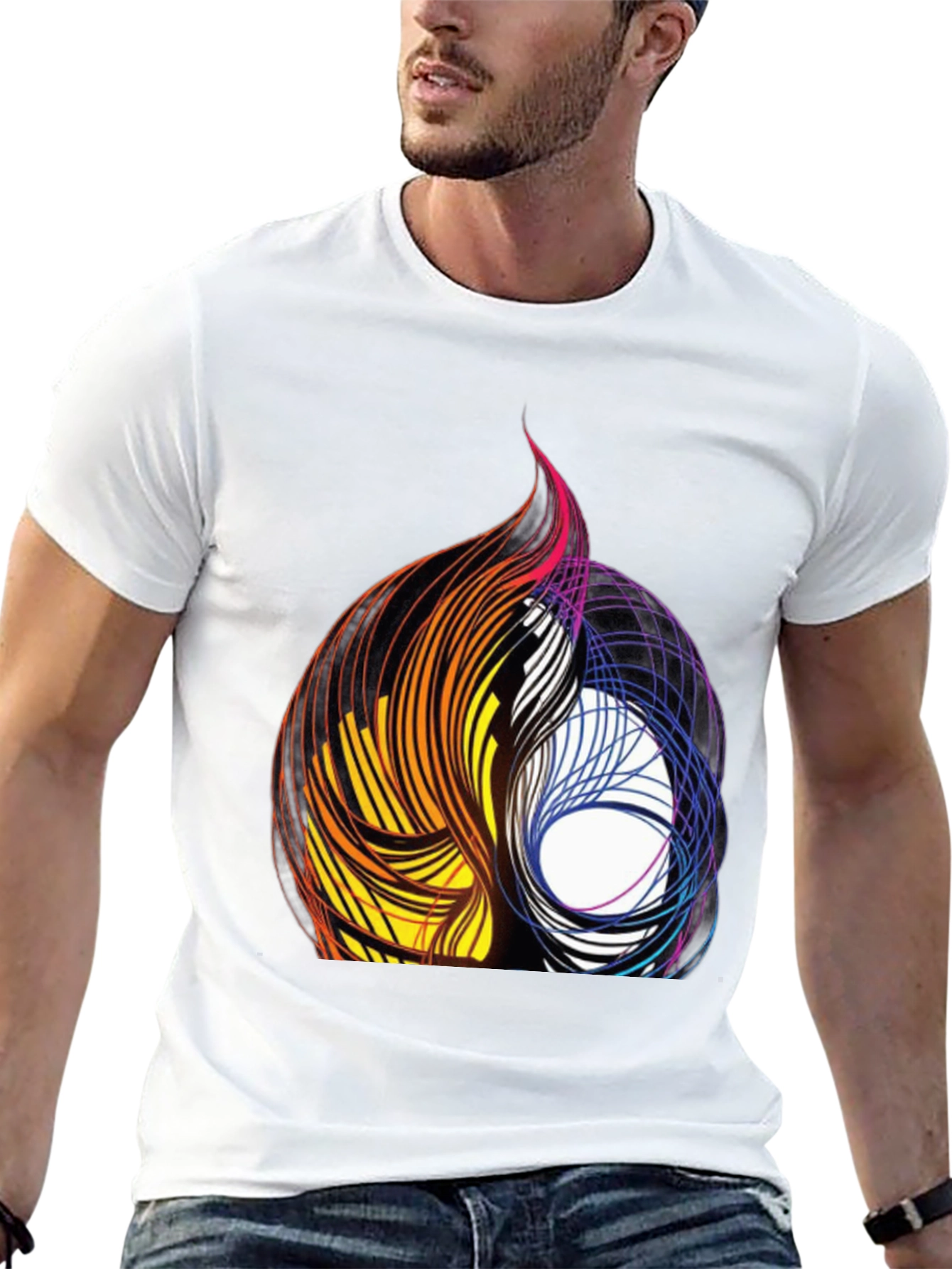 Black Abstract Swirl Graphic Black Tee view 13