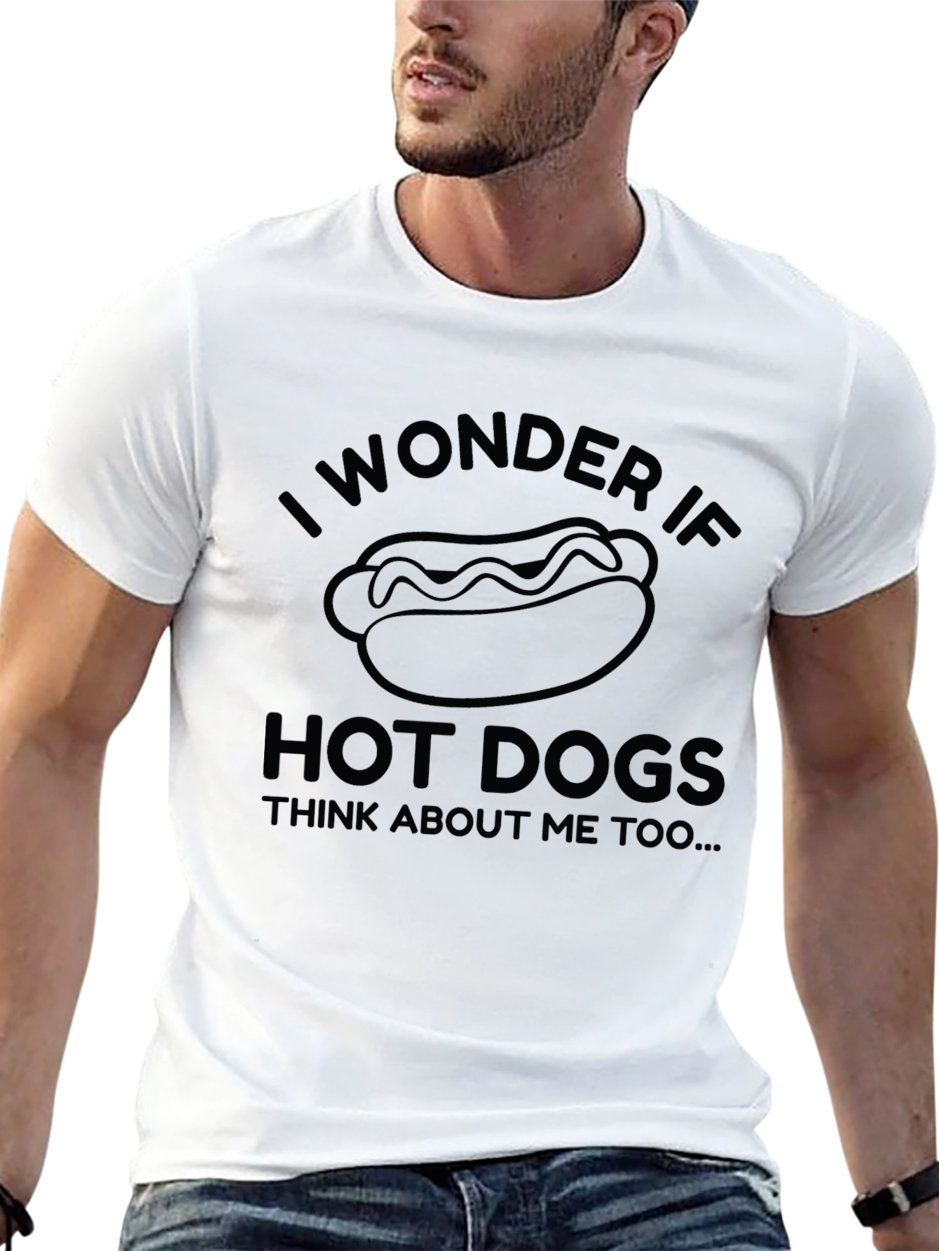 Black Funny I Wonder If Hot Dogs Think About Me Too Black T-Shirt view 13