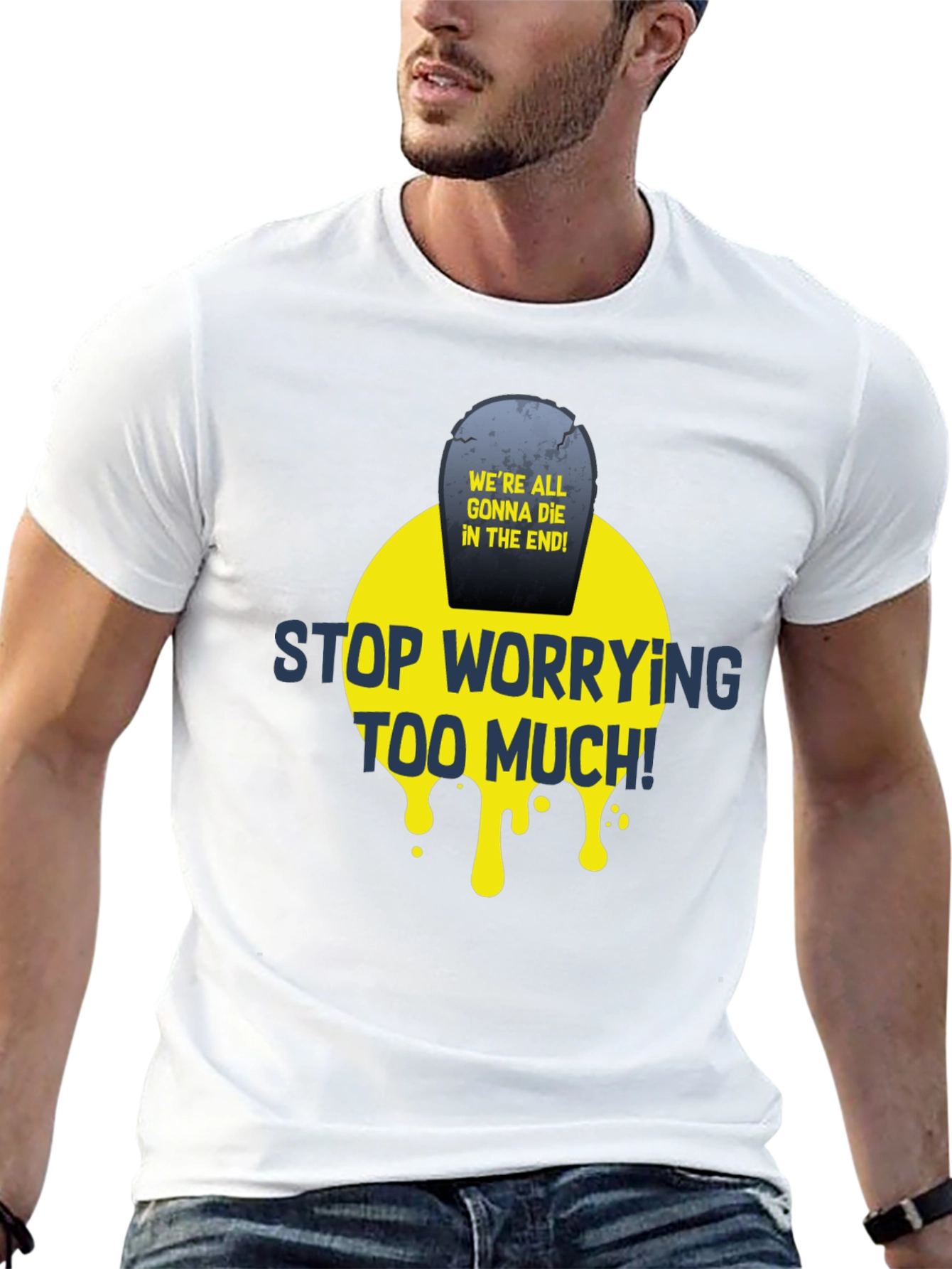 Black Stop Worrying T-Shirt - Funny Graphic Tee view 13