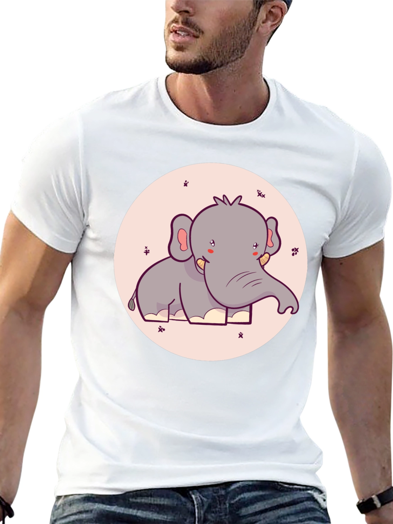Black Cute Elephant Graphic Tee - Black Cotton T-Shirt view 13