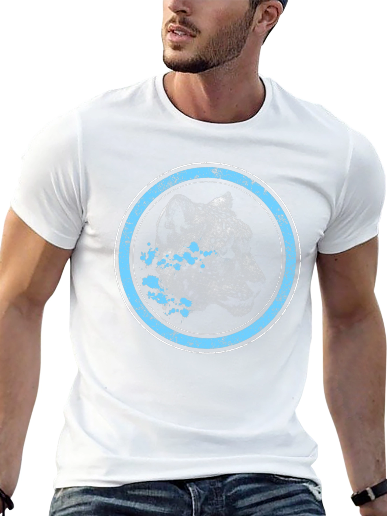 Black Leopard Graphic Tee - Distressed Blue Circle Design view 13