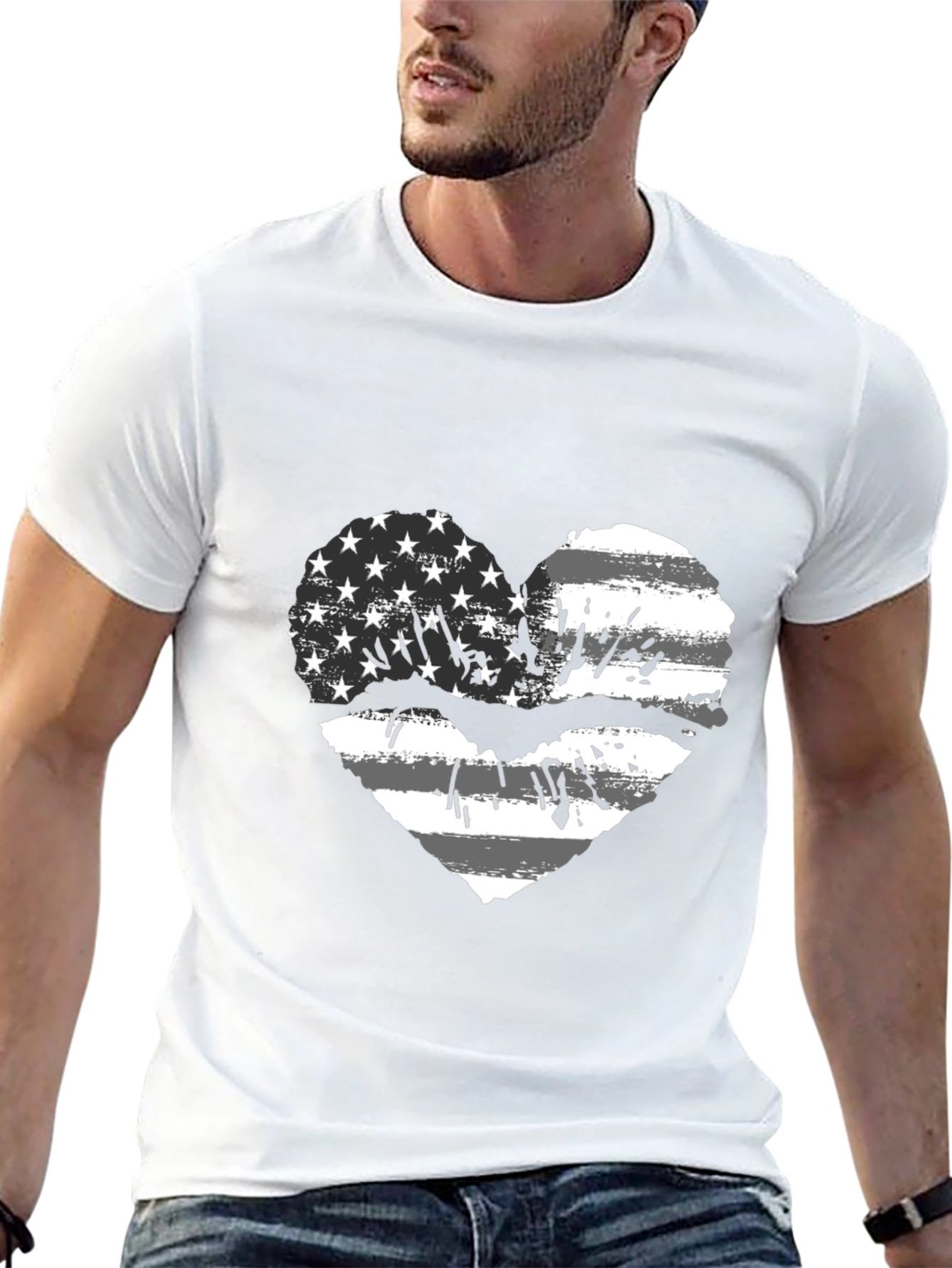 Black American Flag Heart Lips Black T-Shirt view 13