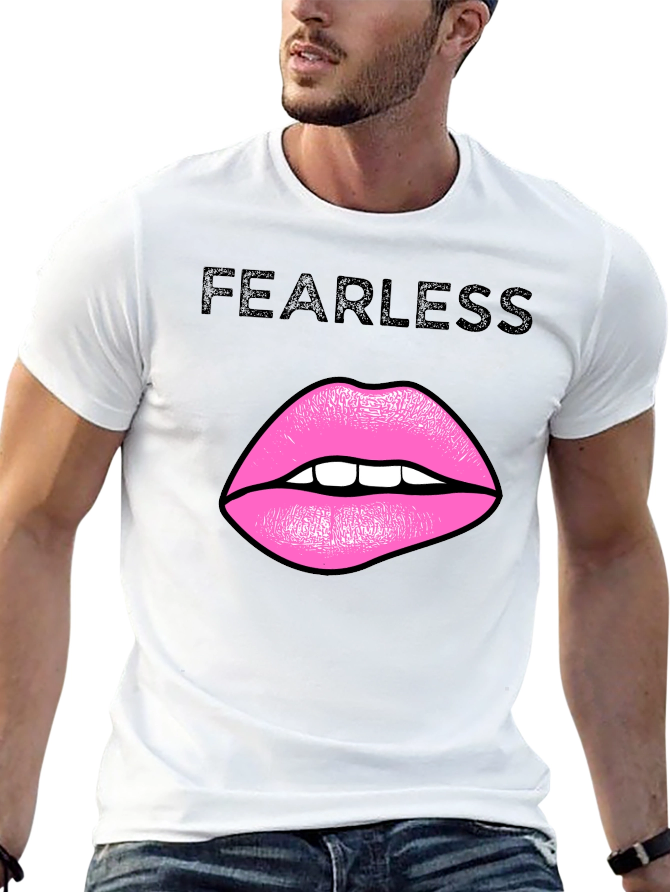 Black Fearless Lips Graphic Black T-Shirt view 13
