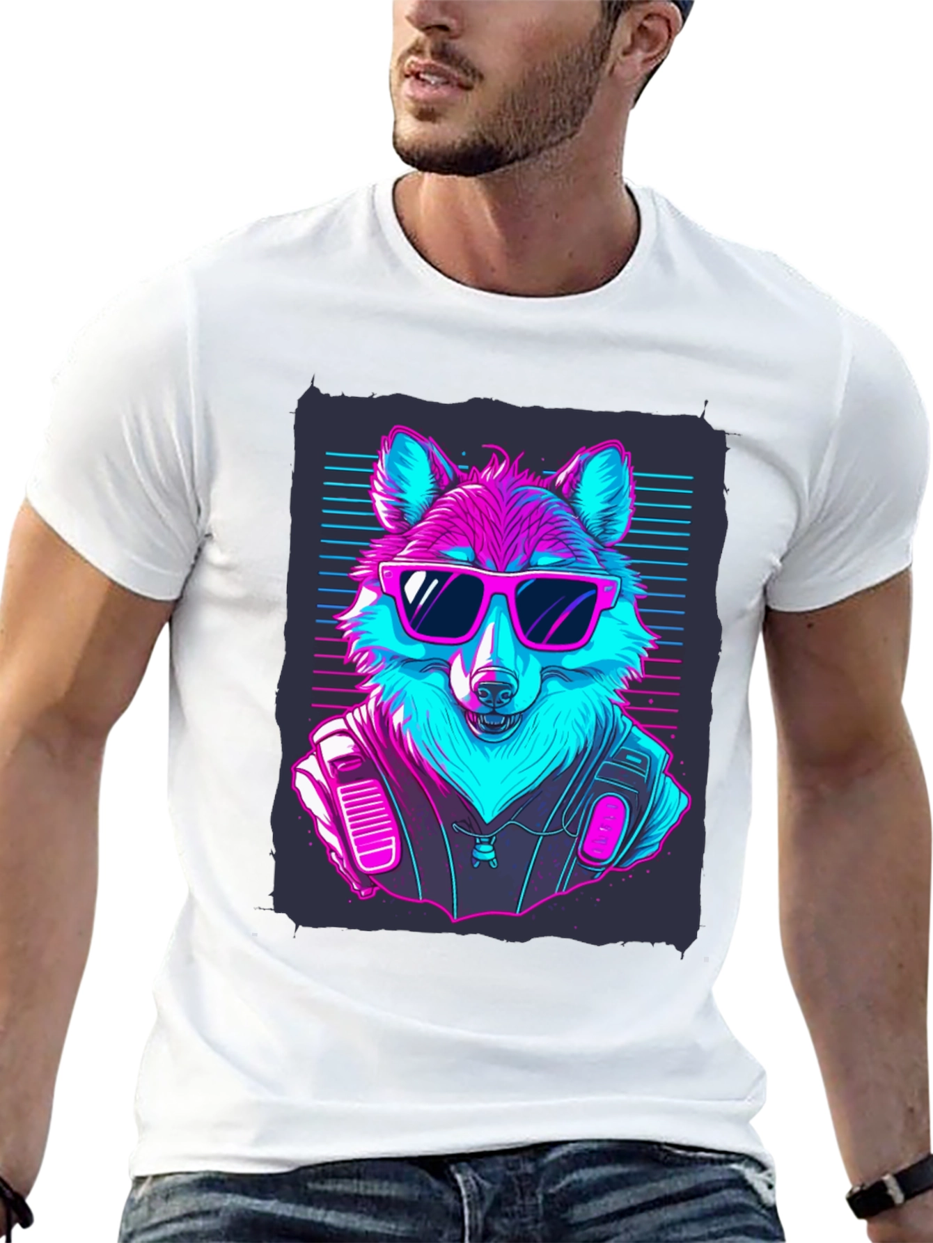 Black Retro Wolf T-Shirt: Cool Canine Vibes view 13