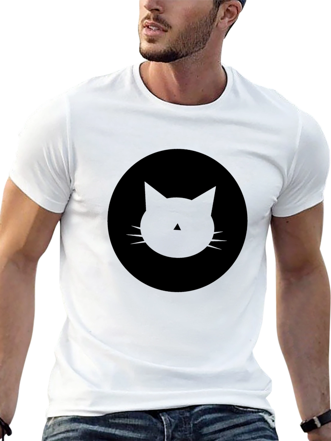 Black Minimalist Black Cat Graphic Tee - Soft Cotton Blend view 13